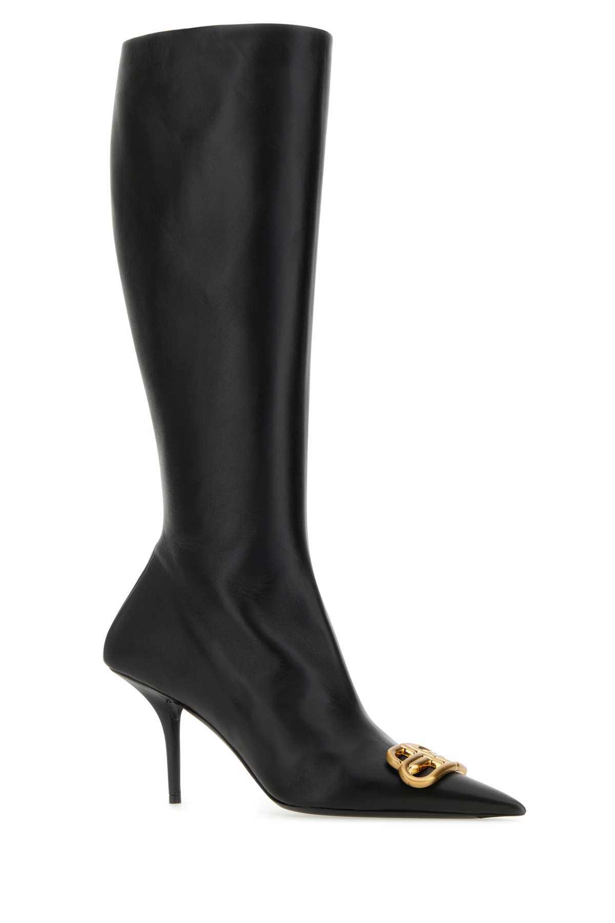 Shop Balenciaga Black Nappa Leather Squared Knife Bb Boots In Blackgold