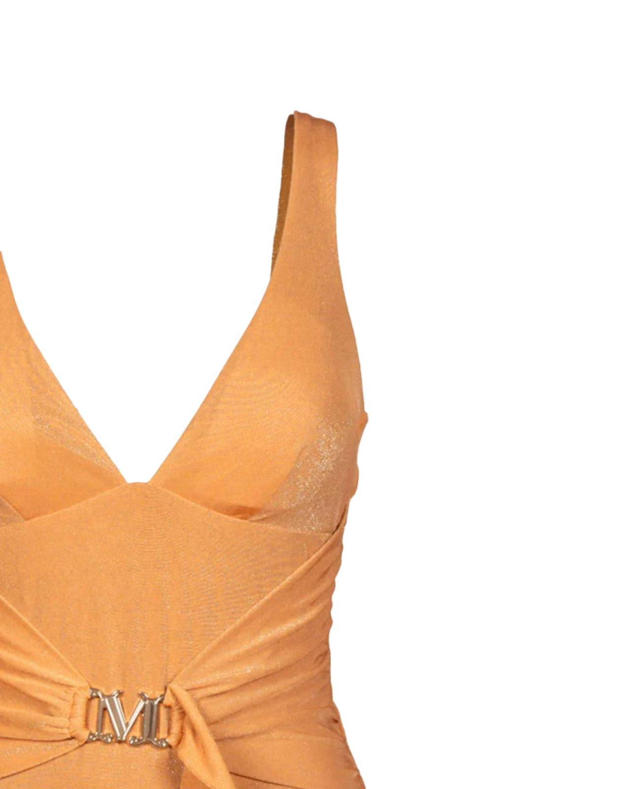 Shop Max Mara V-neck One-piece Swimsuit In Orange Lurex