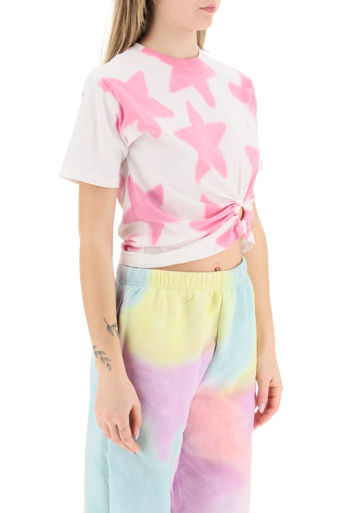 Shop Collina Strada Tie-dye Star T-shirt With O-ring Detail In Pink Star (white)