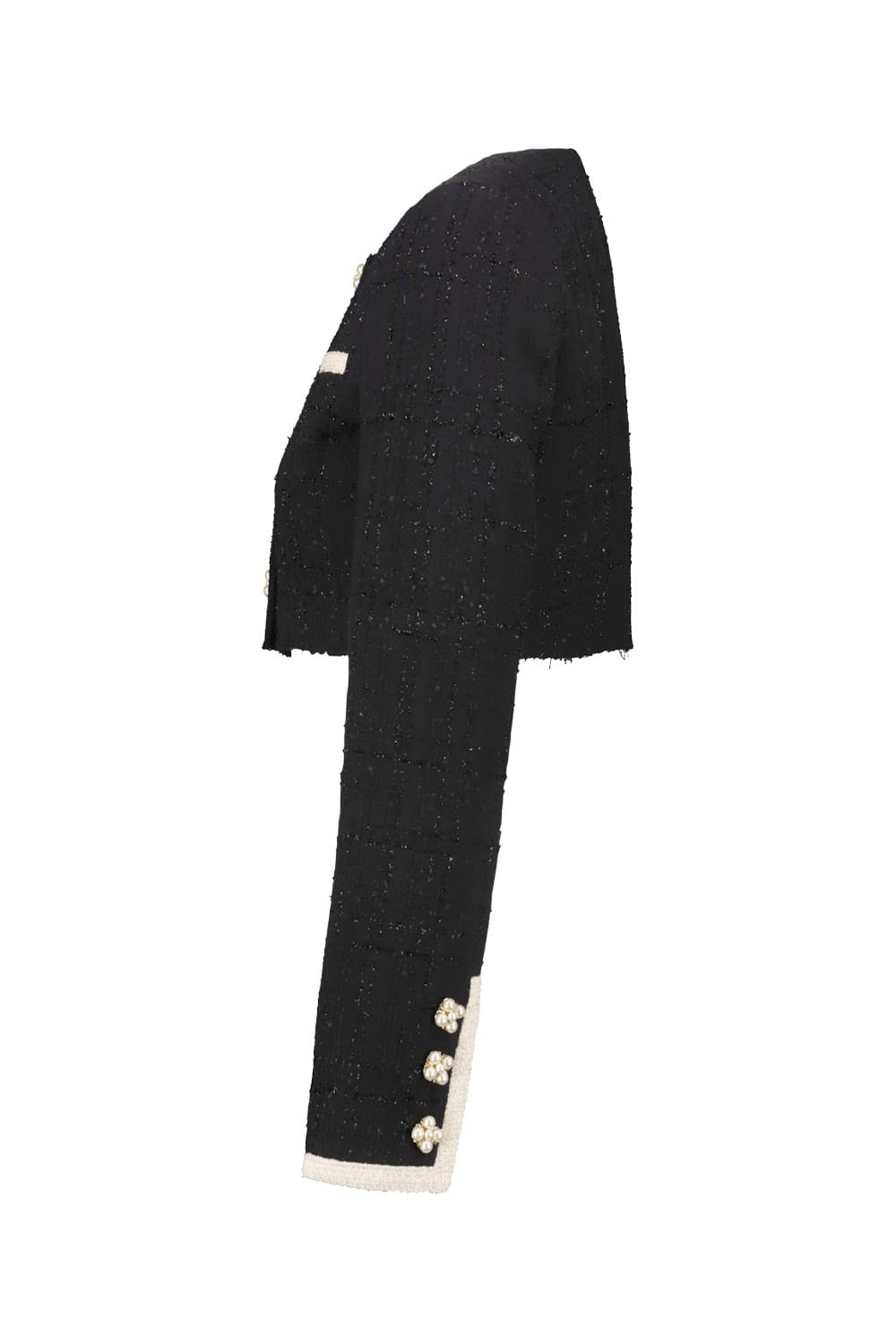 Vetements Cropped Deconstructed Tweed Jacket In Black