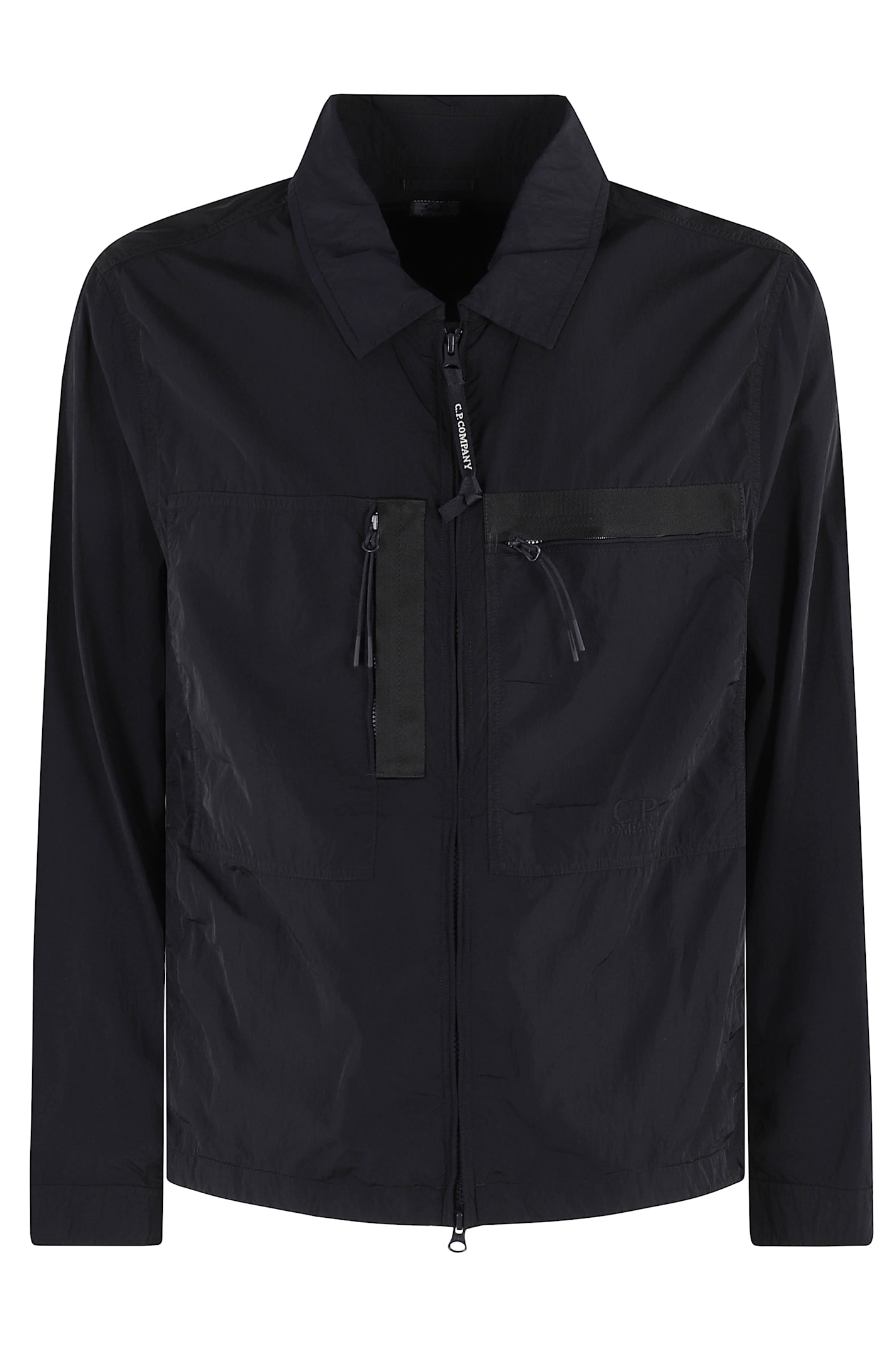 C.p. Company C.p.company Chrome-r Full Zip Logo Overshirt In Total Eclipse