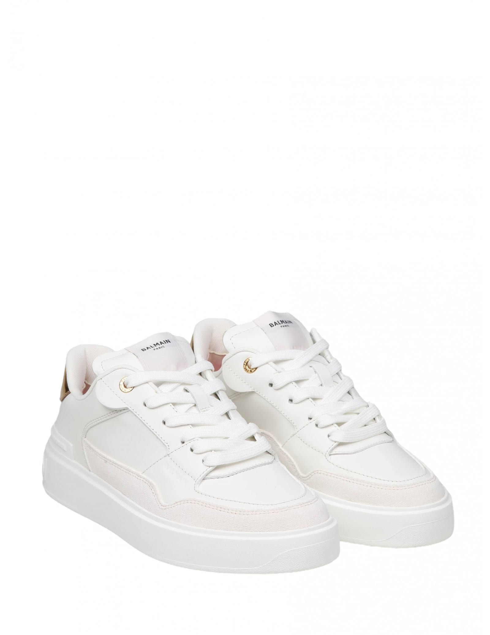 Shop Balmain B- Court Flip Sneakers In White And Gold Leather In White / Gold