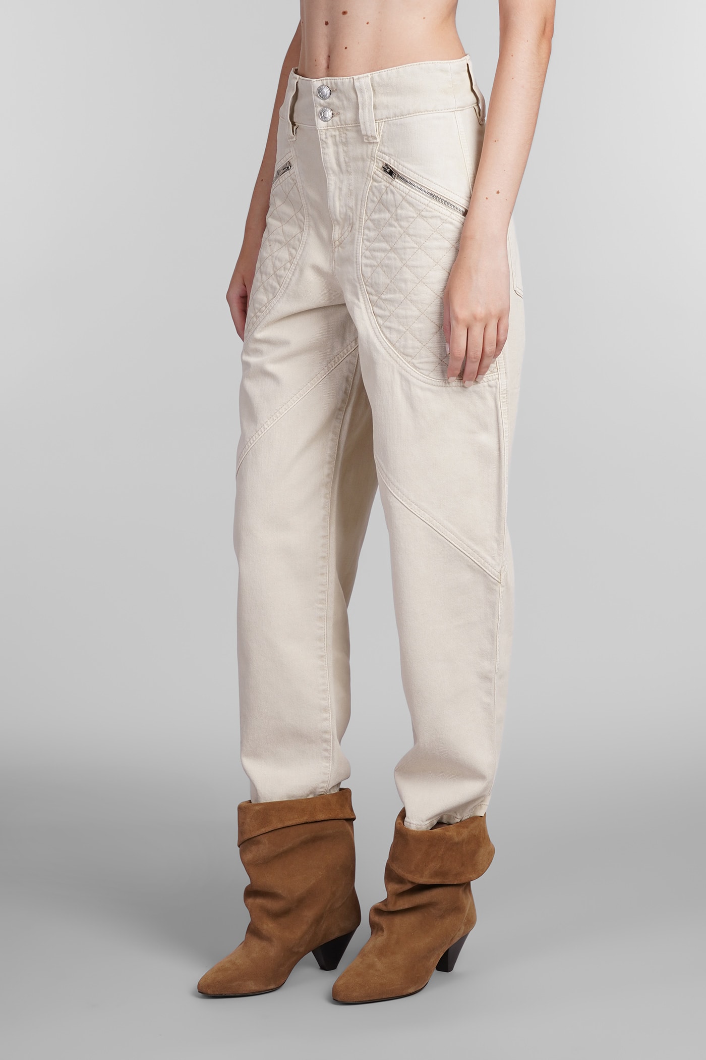 Shop Isabel Marant Catarina Jeans In Beige Cotton