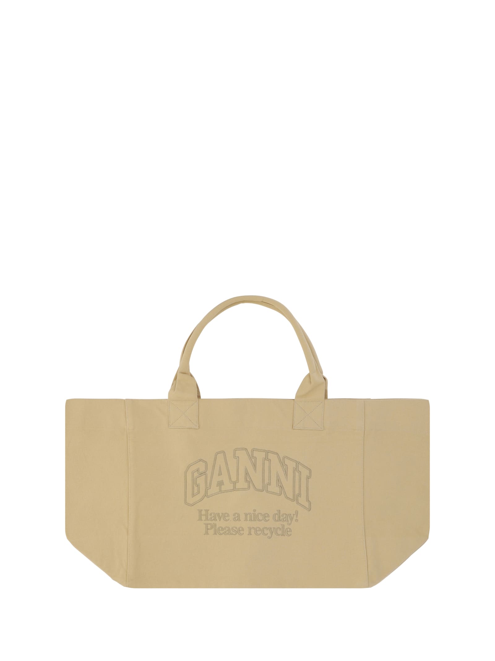 Shop Ganni Shopper Xxl Handbag In Beige