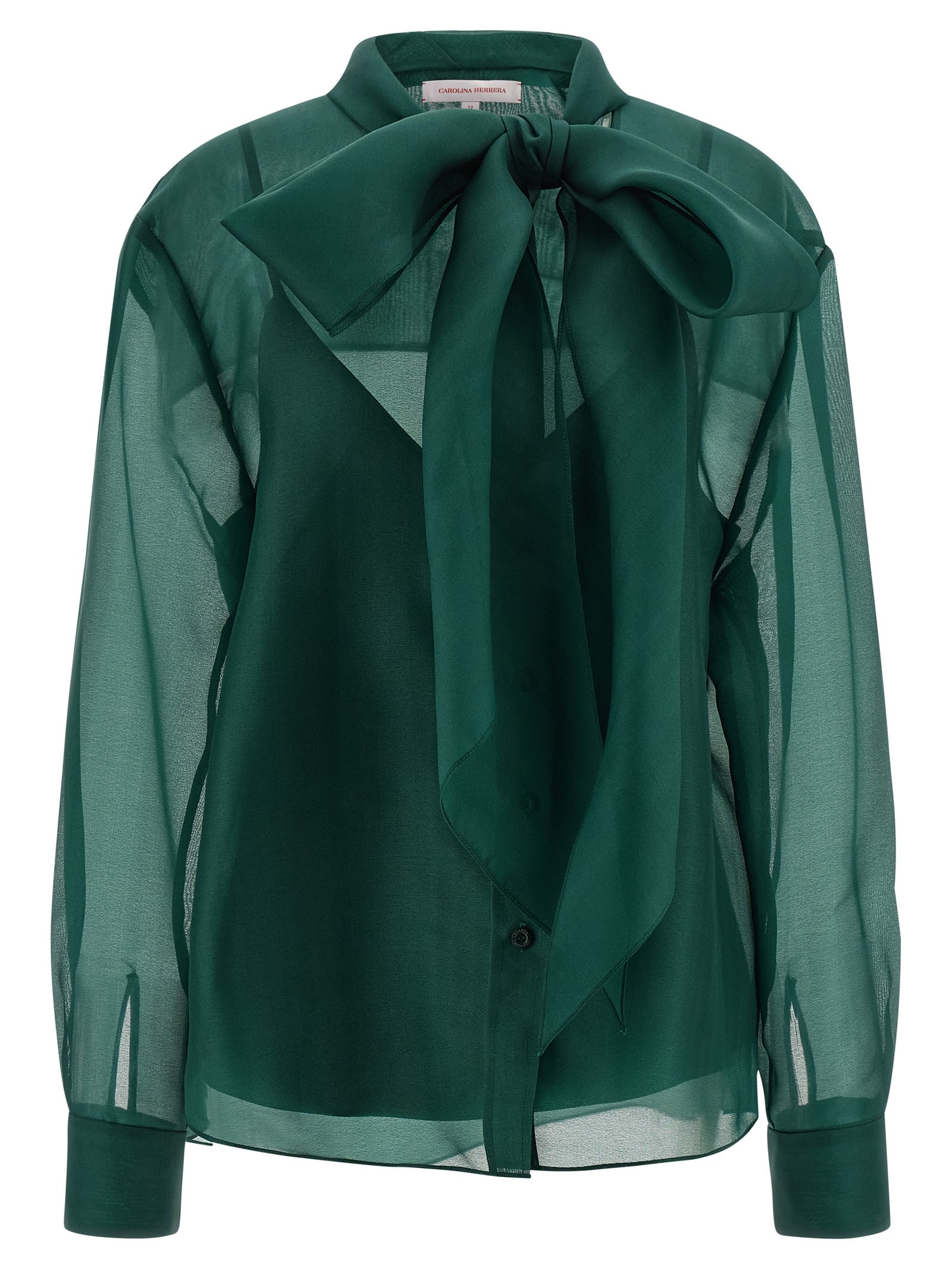 Carolina Herrera Sheer Long Sleeve Blouse With Bow Detail In Green