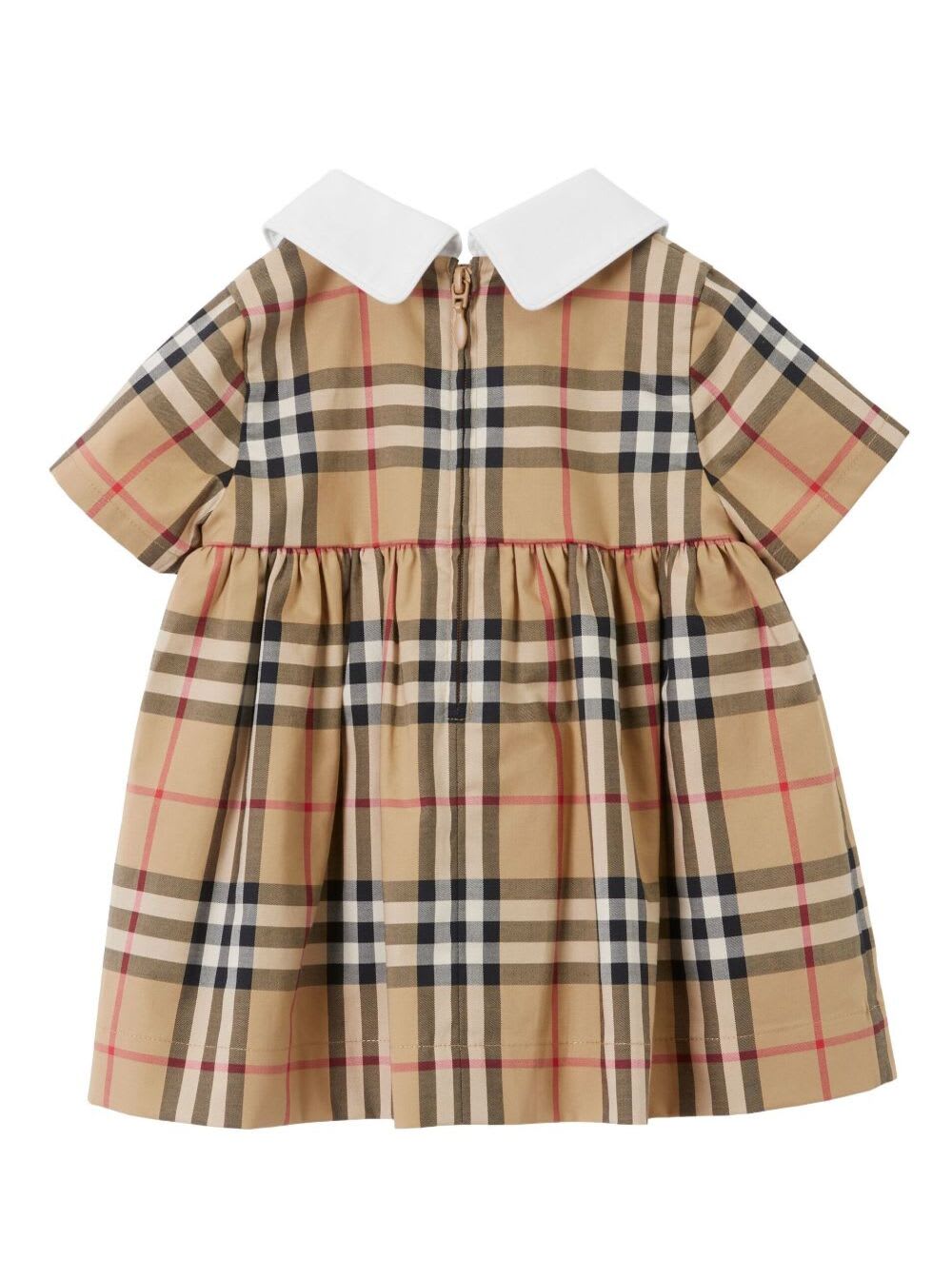Shop Burberry Beige Dress With Vintage Check Motif In Stretch Cotton Baby