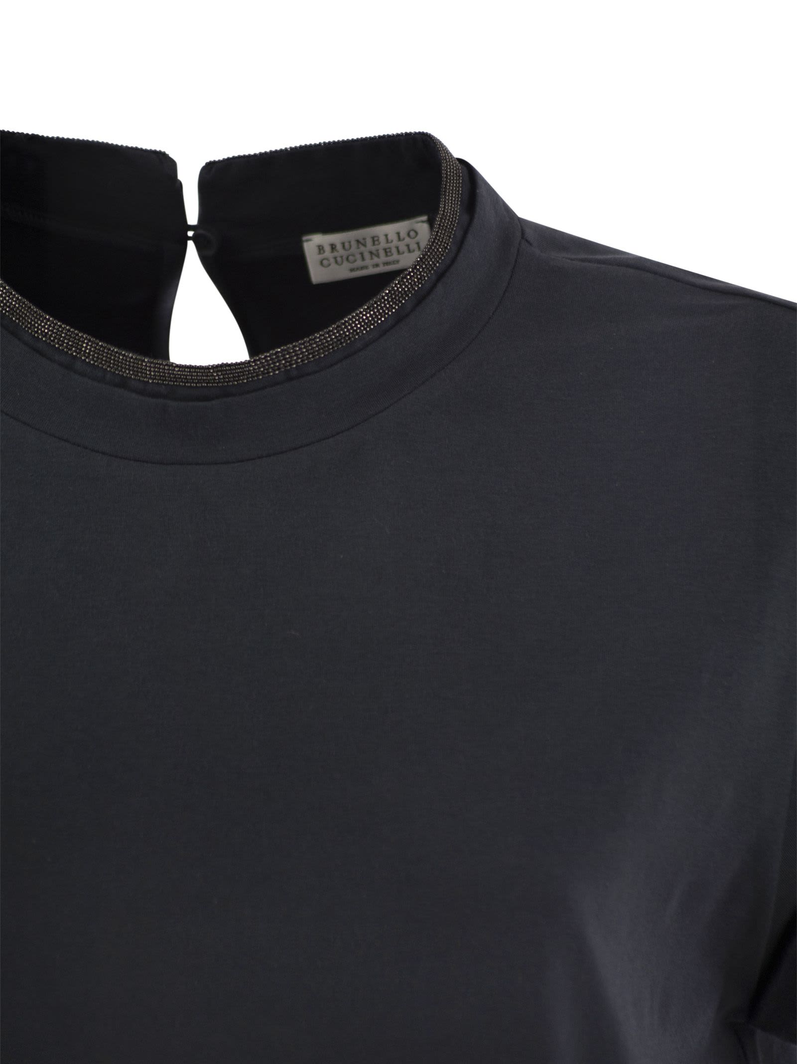 Shop Brunello Cucinelli Stretch Cotton Jersey T-shirt With Precious Faux-layering In Night Blue