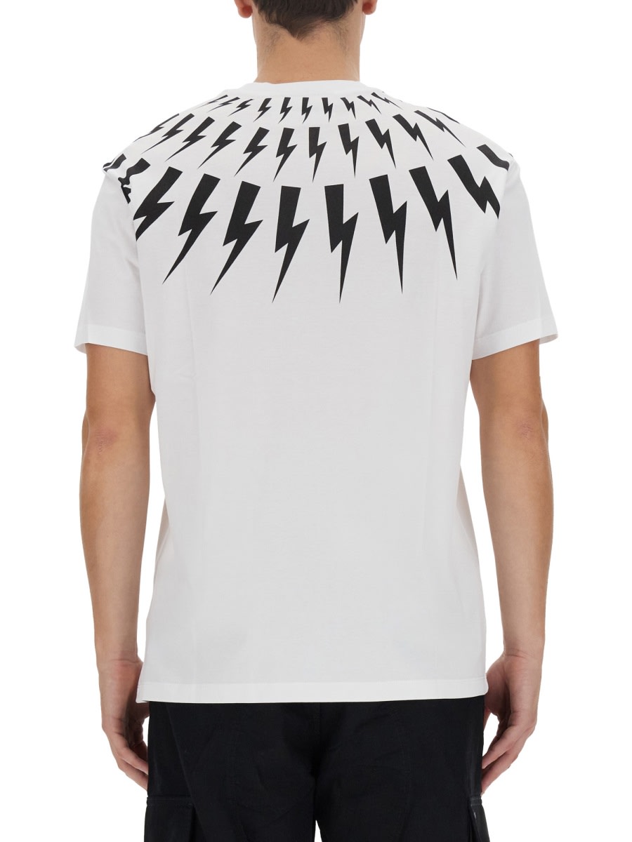 Shop Neil Barrett Fairisle Thunderbolt T-shirt In White