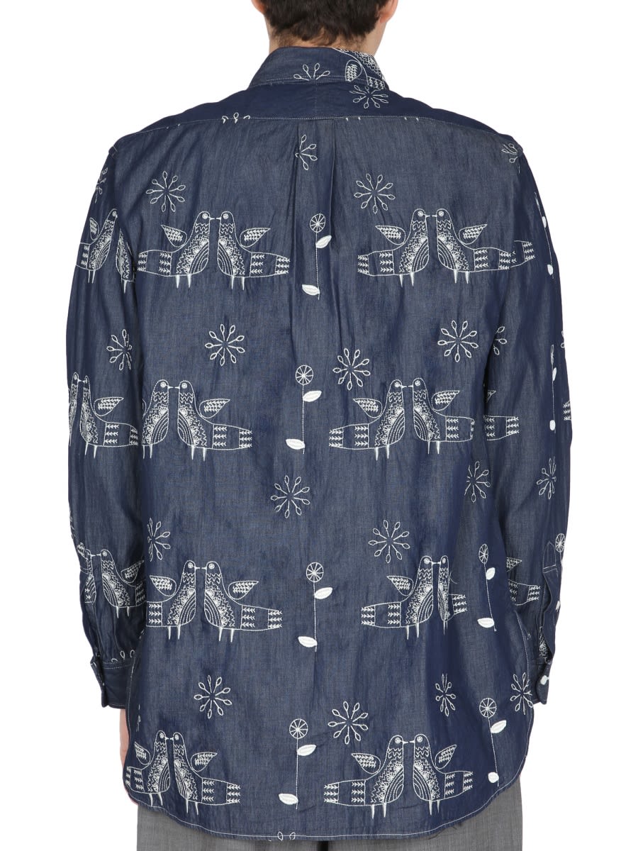 Shop Engineered Garments Bird Embroidery Shirt In Blue