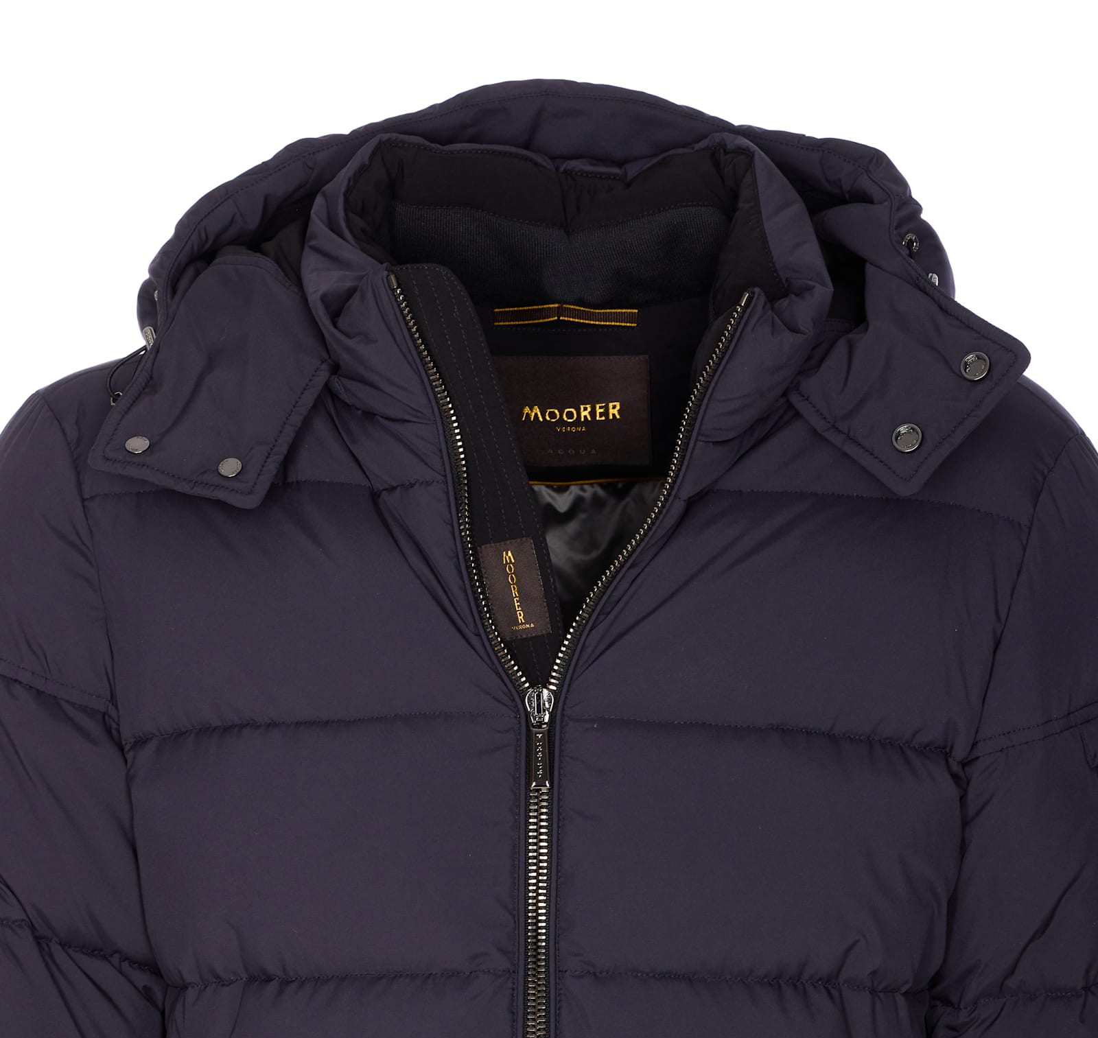 Moorer Quilted Hooded Jacket With Zippered Sleeves In Blue