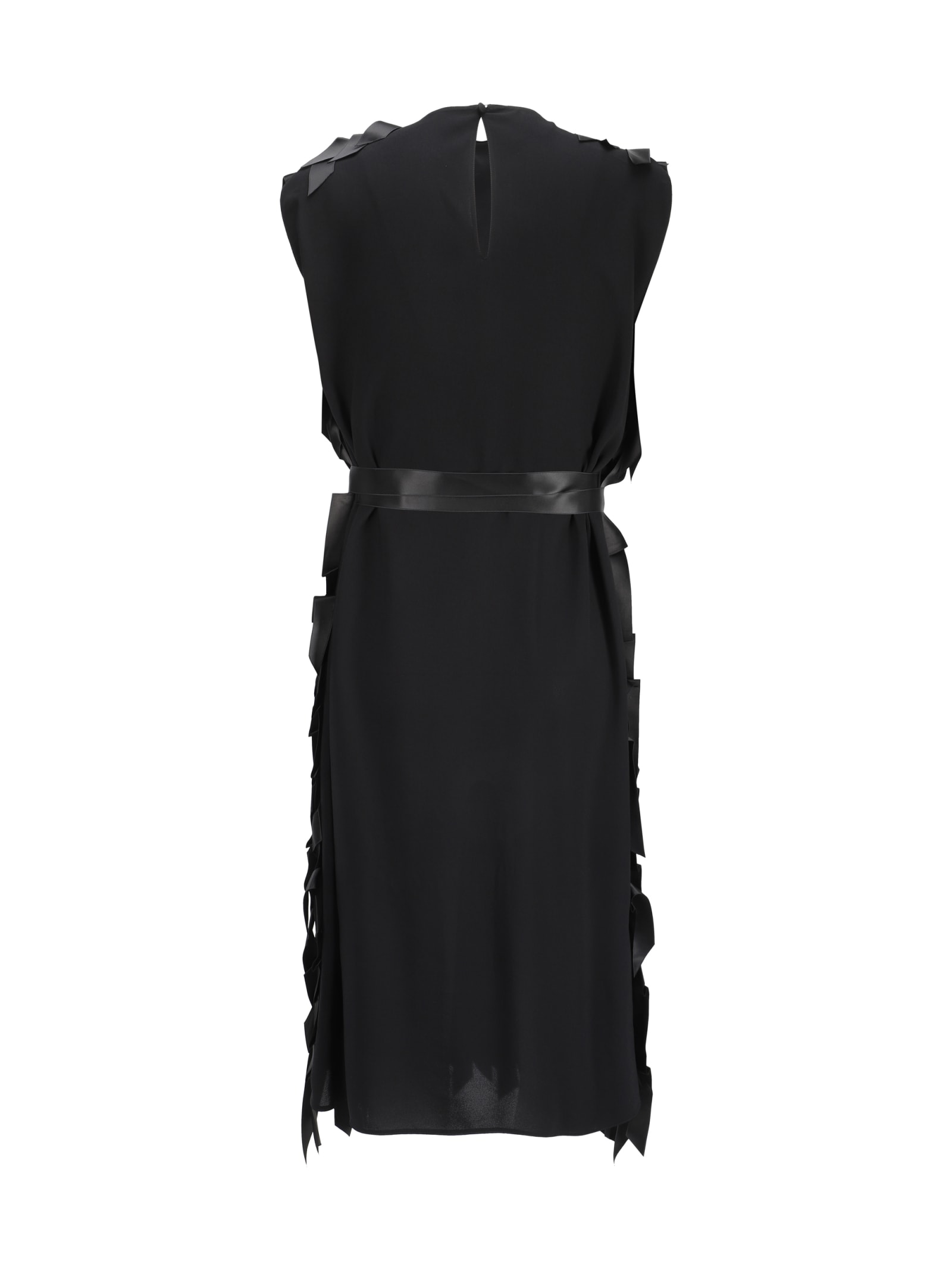 Prada Black Ribbon-detail Midi Dress In Nero