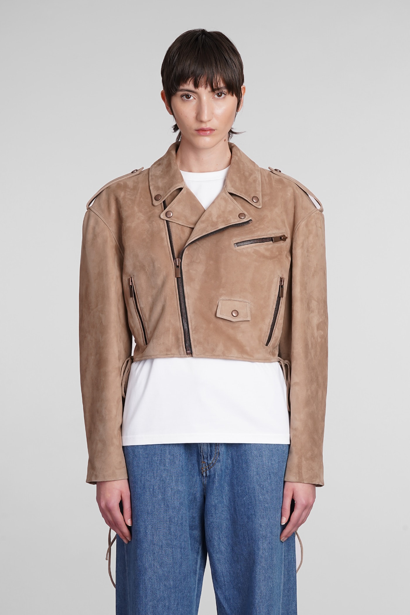 Shop Magda Butrym Biker Jacket In Brown Leather