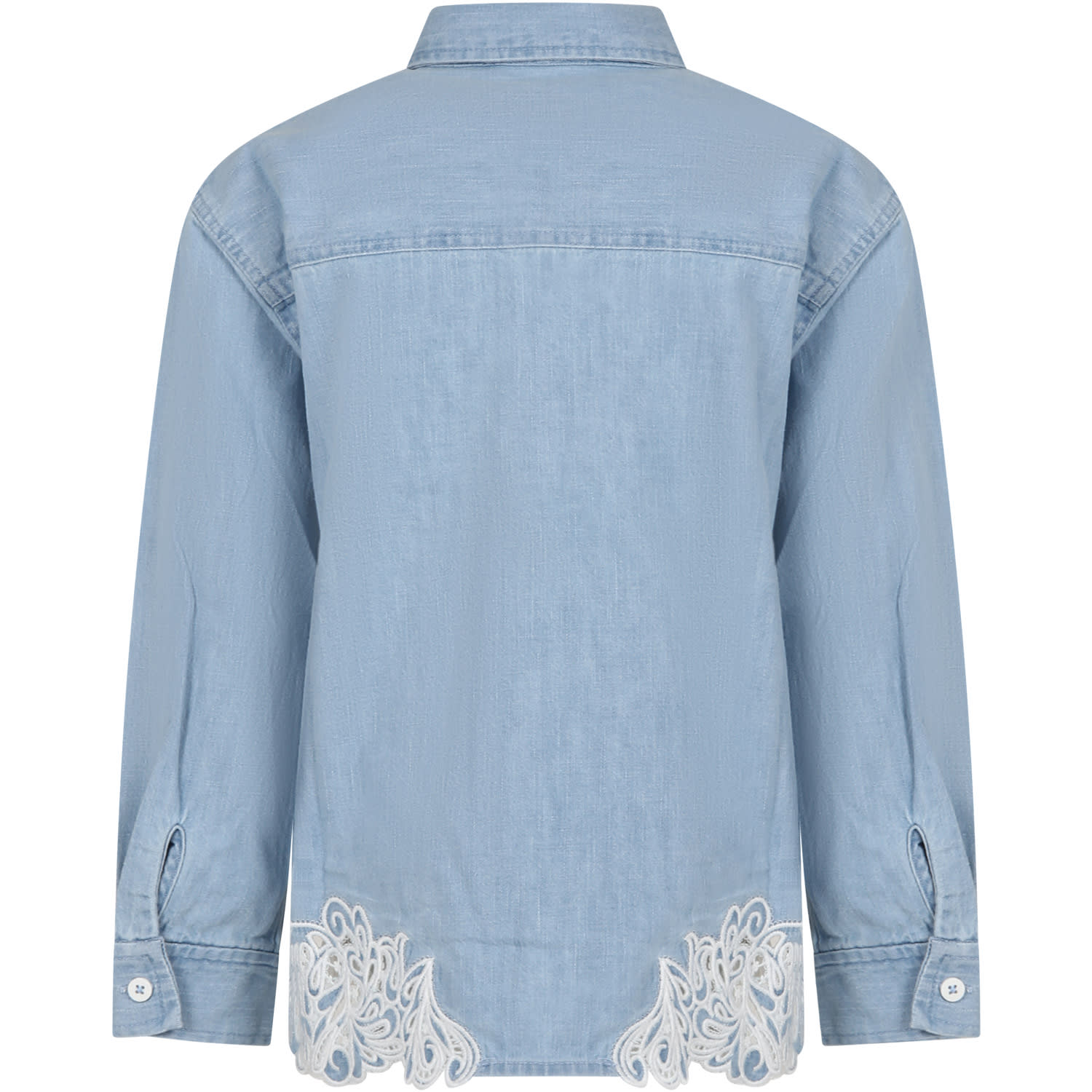 Shop Ermanno Scervino Junior Blue Shirt For Girl With Embroidery And Logo In Denim