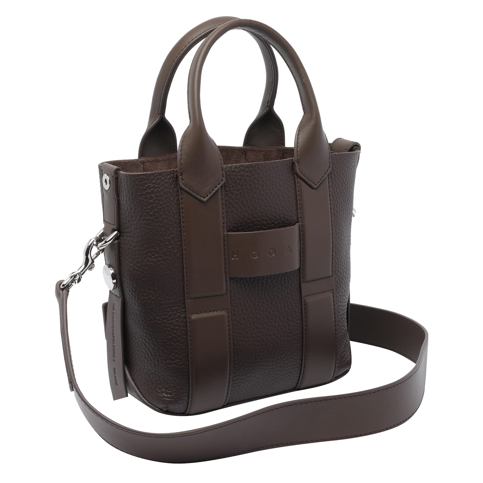 Hogan Small Script Leather Handbag In Brown