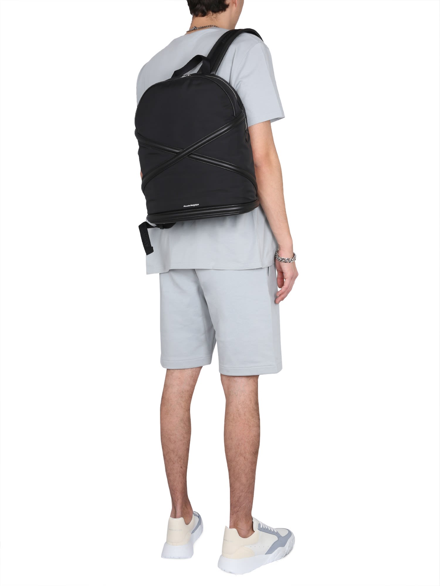 Alexander Mcqueen Men Bermuda Shorts With Graffiti Logo Print In Grey