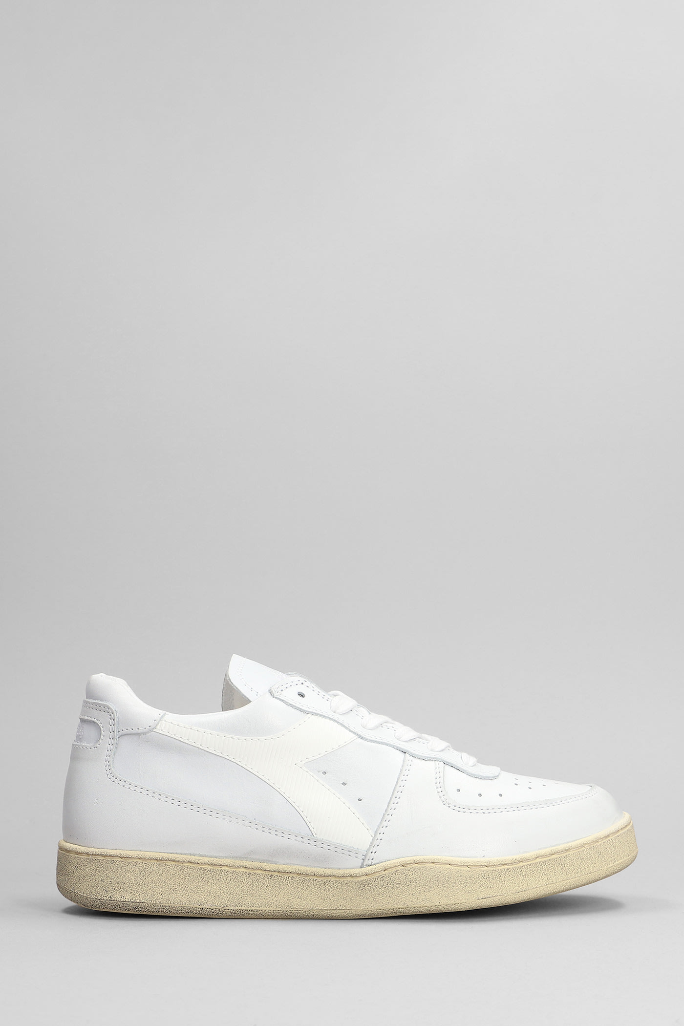 Diadora Mi Basket Sneakers In White Leather In Bianco