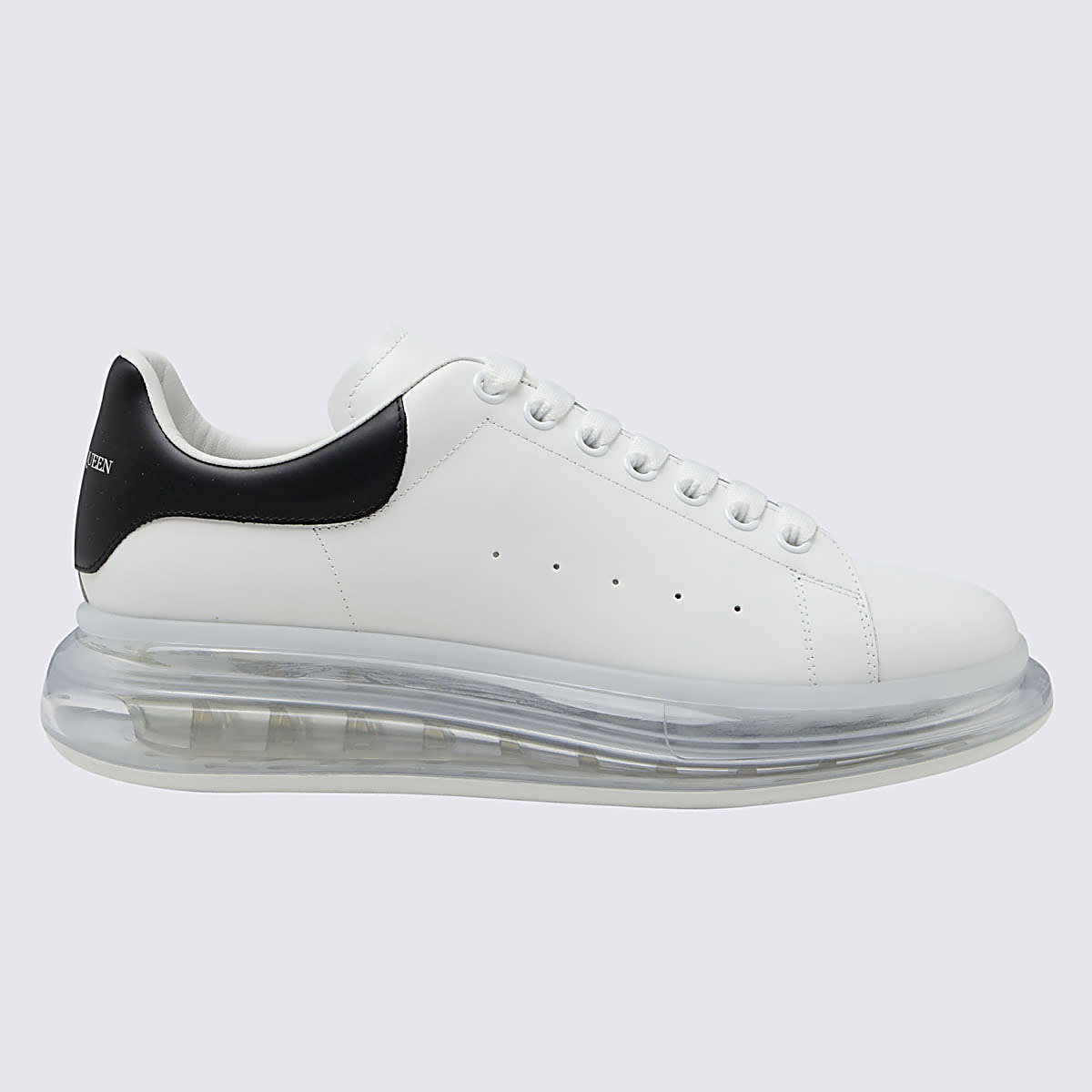 ALEXANDER MCQUEEN WHITE AND BLACK LEATHER OVERSIZED SNEAKERS
