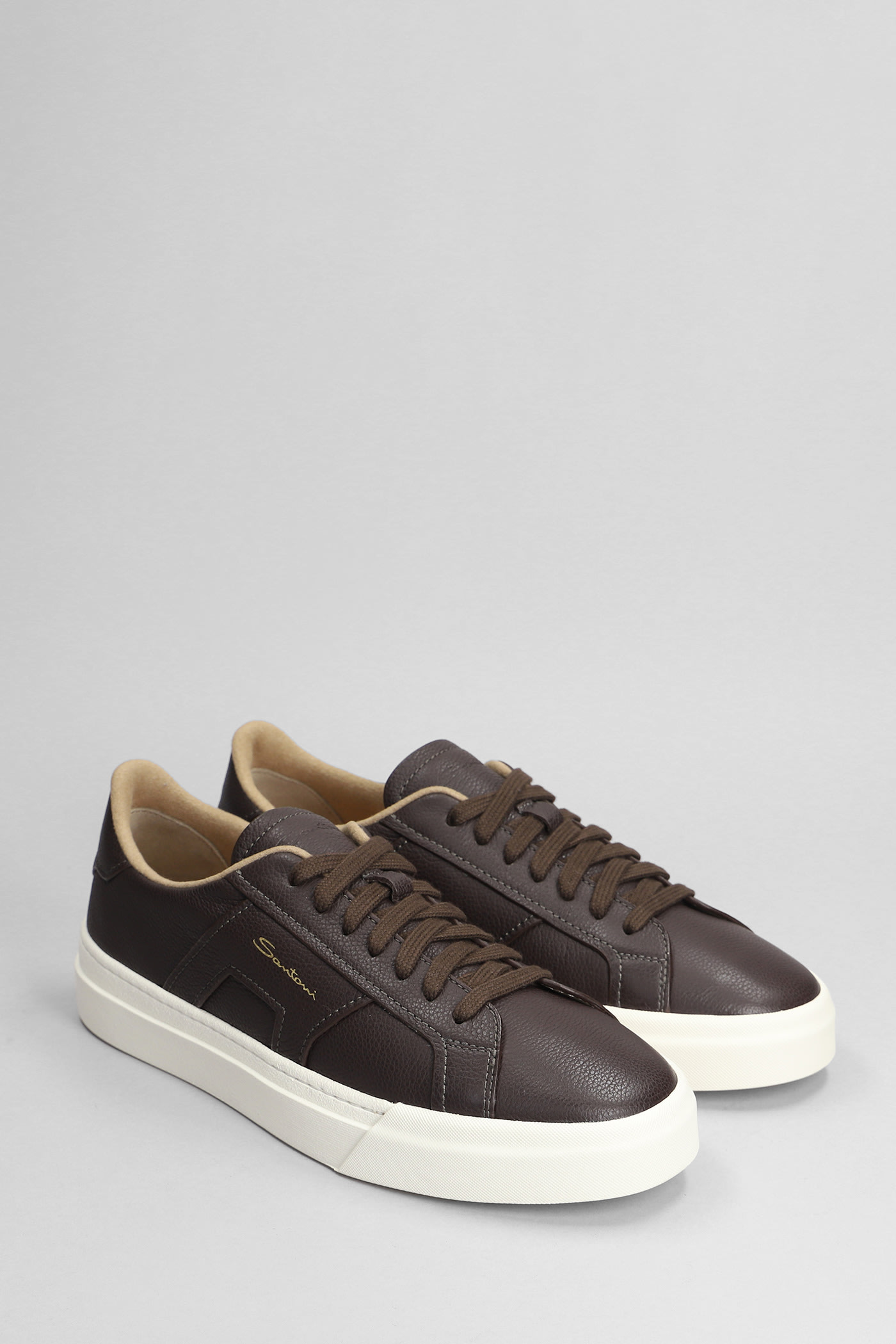 Shop Santoni Dbs Sneakers In Brown Leather