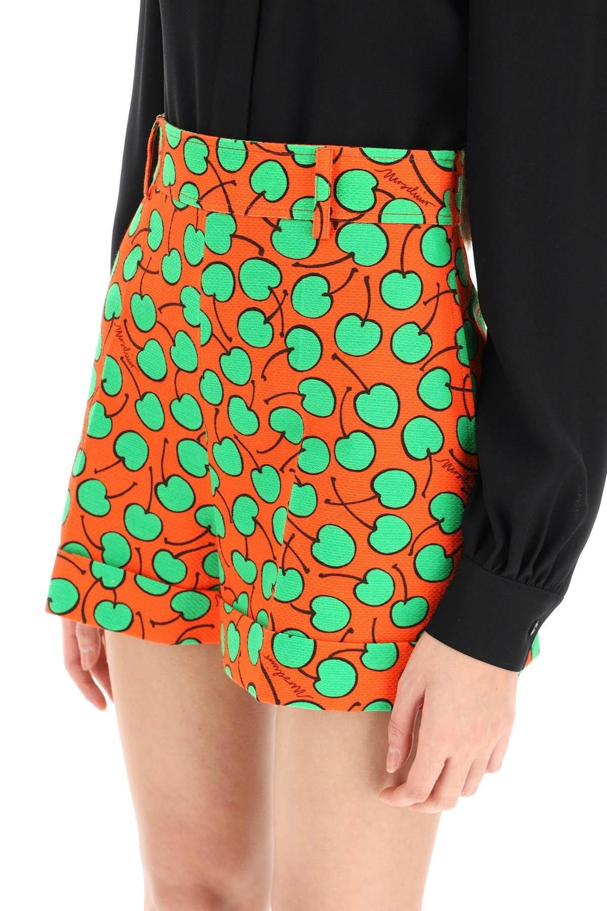 Shop Moschino Cherry Print Piquet Shorts In Orange/green