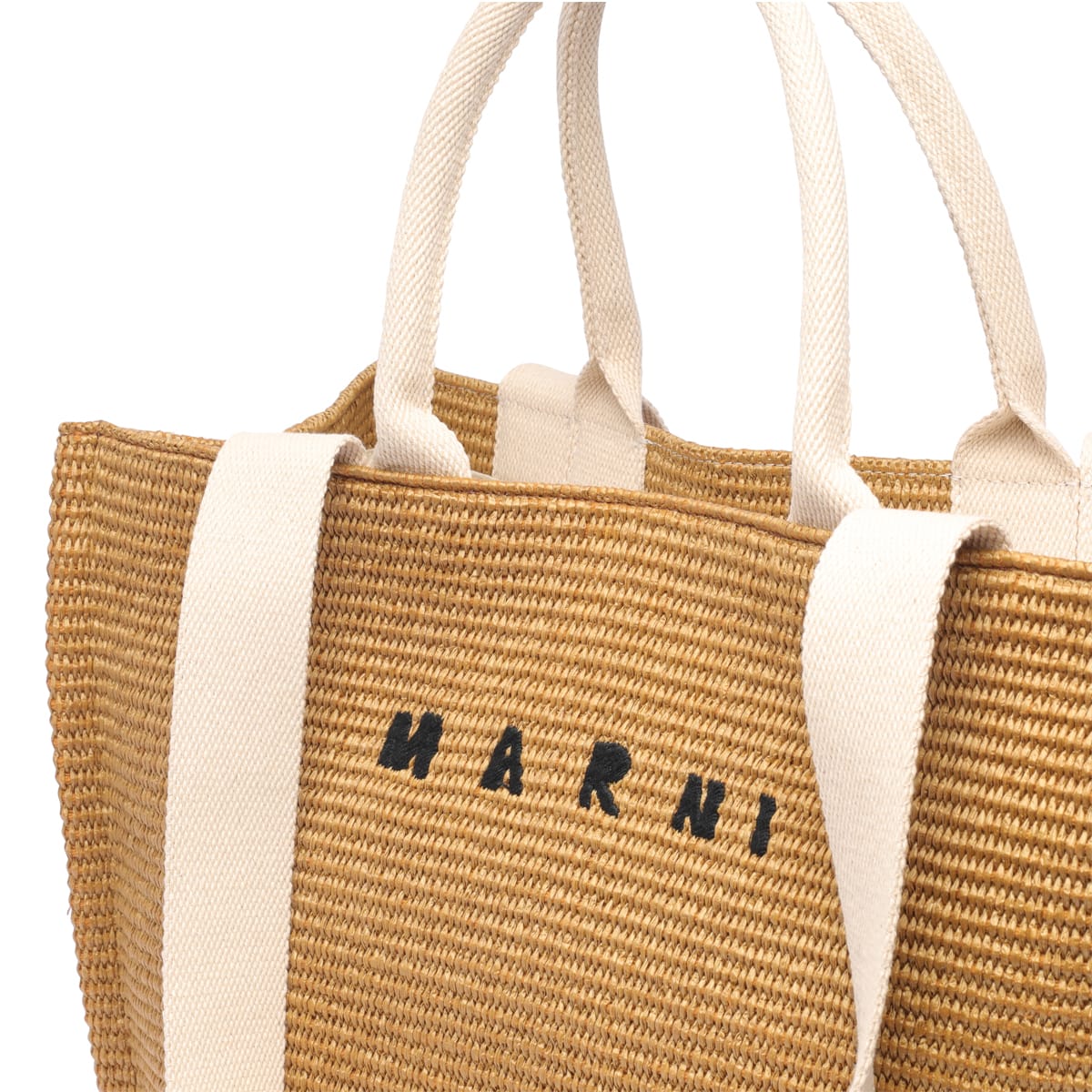 Shop Marni Fabric Rafia Effect Shopping Bag In Camel