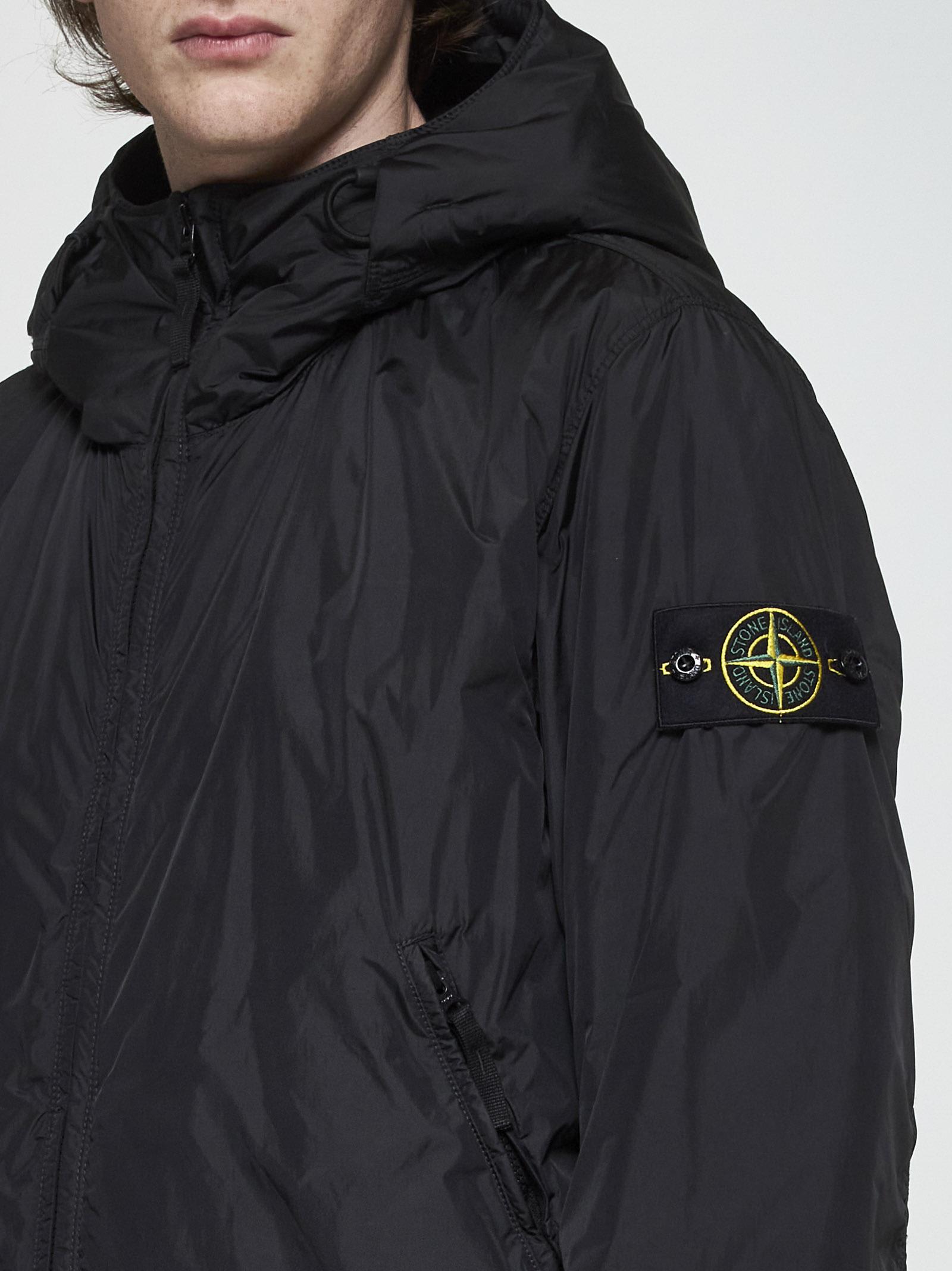 Shop Stone Island Hooded Nylon Down Jacket In Black