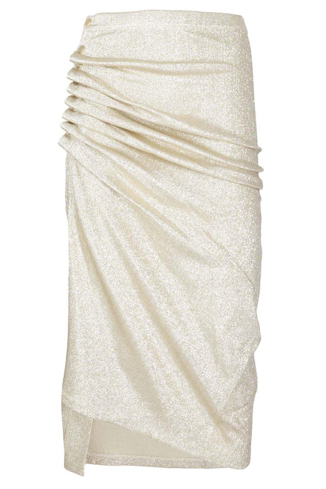 Shop Rabanne Glitter High-waist Skirt In Silver Gold