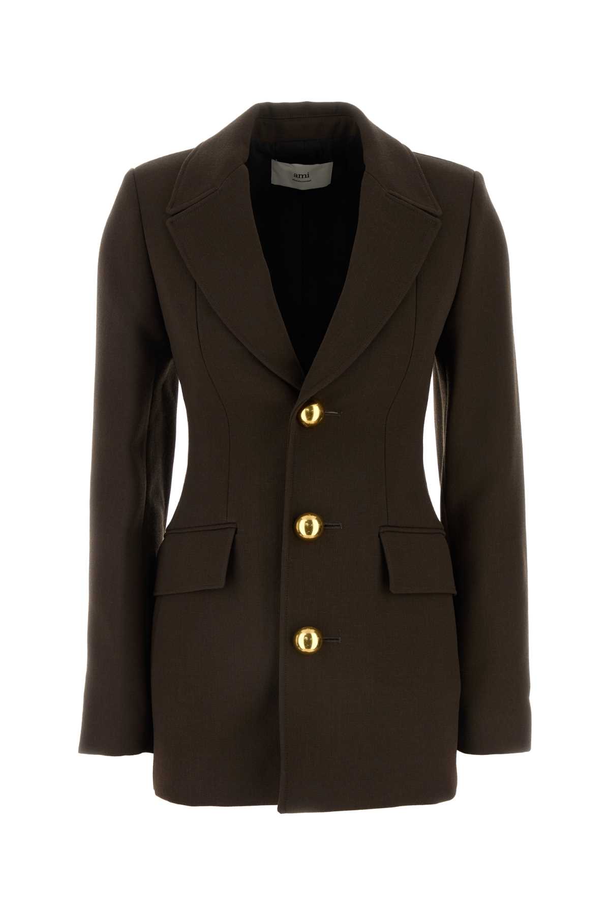 Shop Ami Alexandre Mattiussi Dark Brown Wool Blazer In Darkcoffee