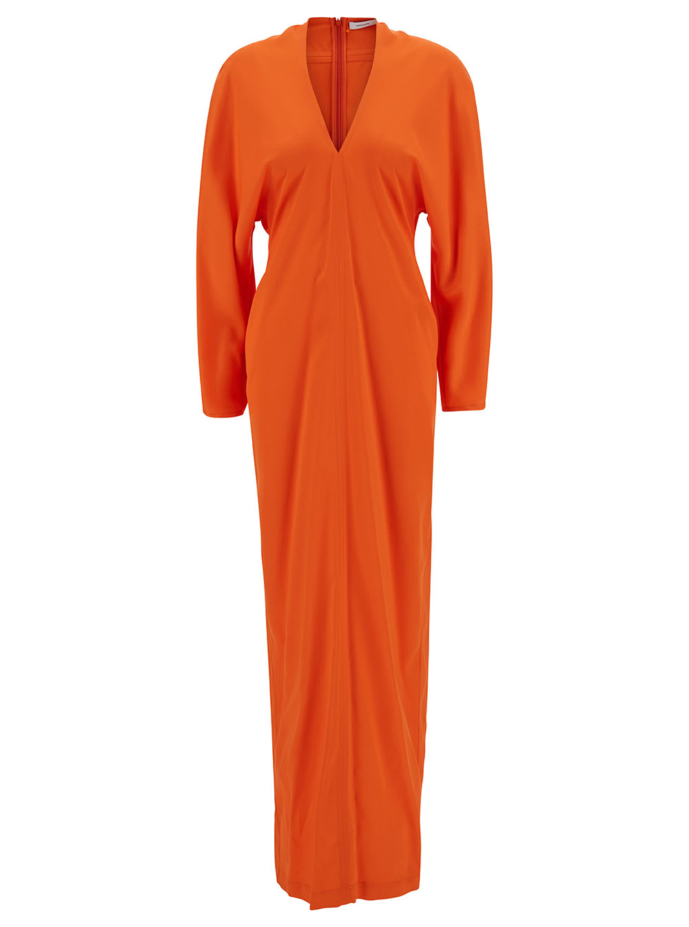 Long Orange Dress With Kimono Sleeves In Stretch Viscose Woman