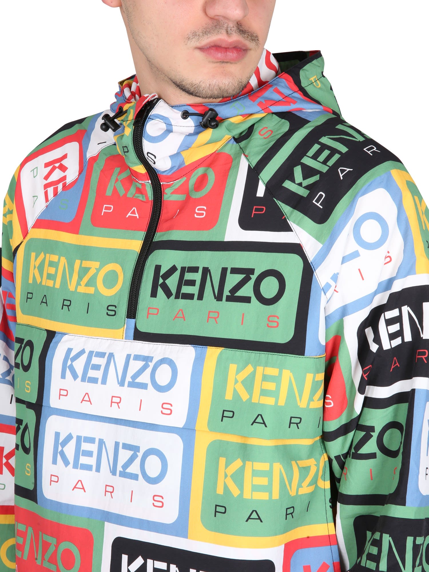 Shop Kenzo Labels Windbreaker Jacket In Green