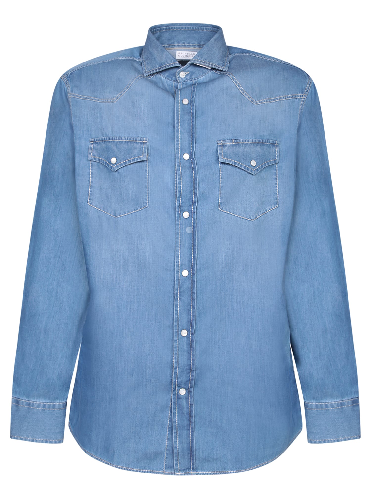 Shop Brunello Cucinelli Blue Denim Shirt