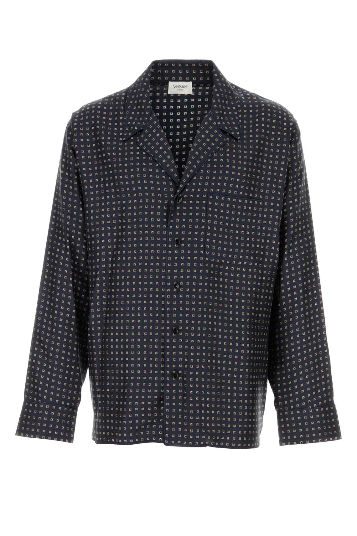 Saint Laurent Silk Shirt With All-over Embroidery Pattern In Blue