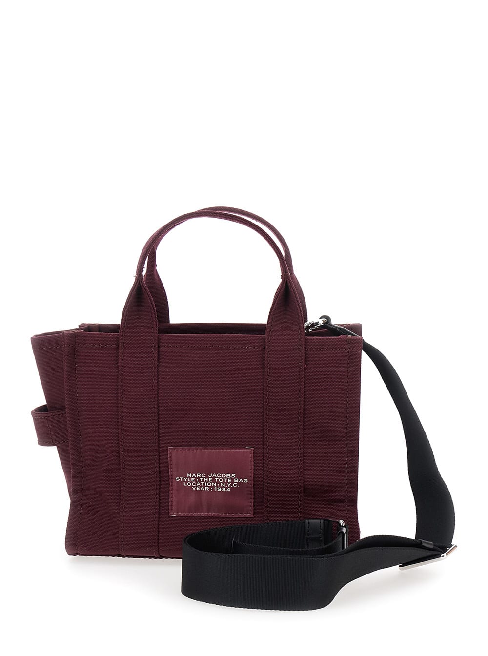 Marc Jacobs The Small Tote Bordeaux Handbag With Logo Lettering On The Front In Cotton Woman In Burgundy