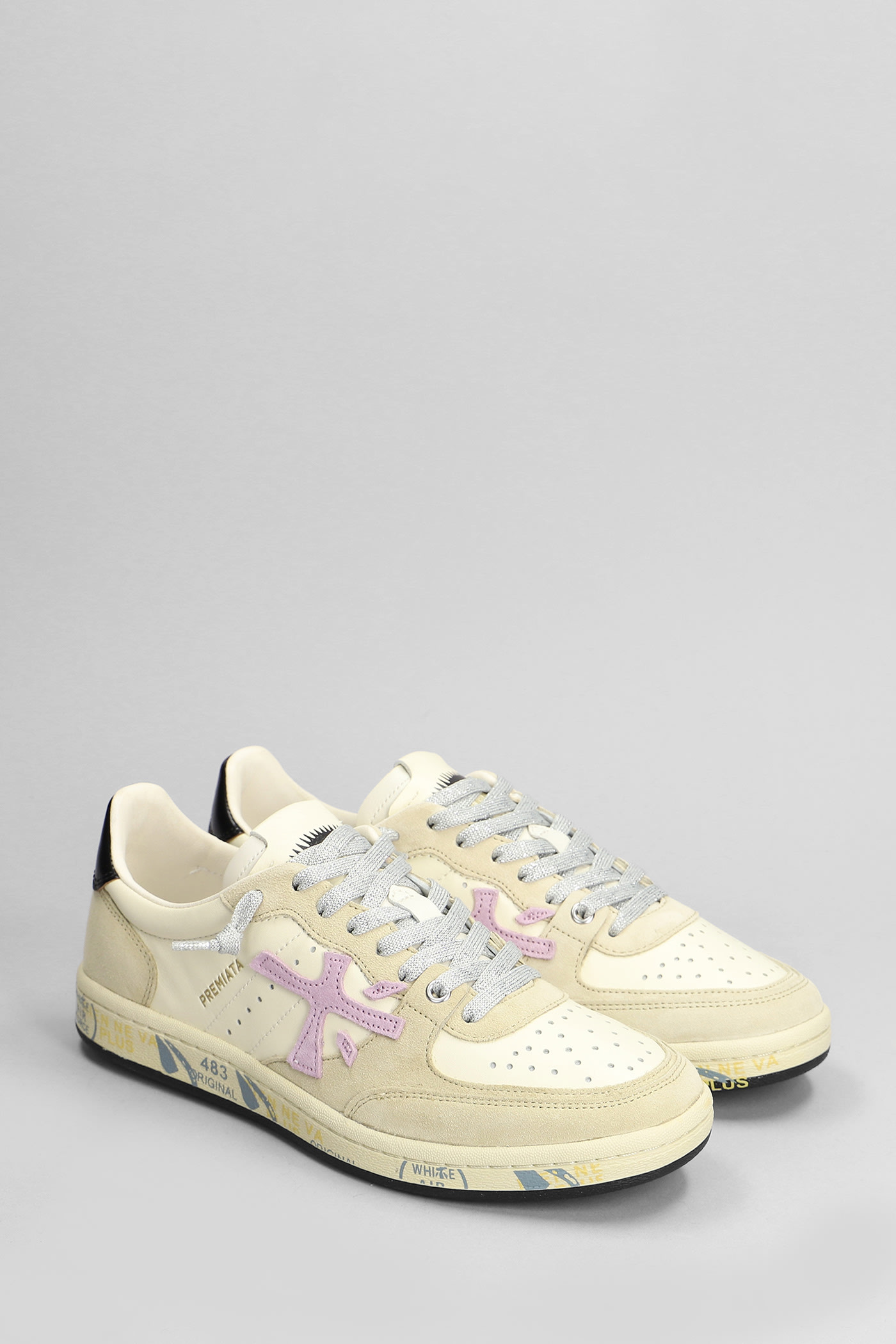 Shop Premiata Bskt Clay Sneakers In Beige Suede And Leather