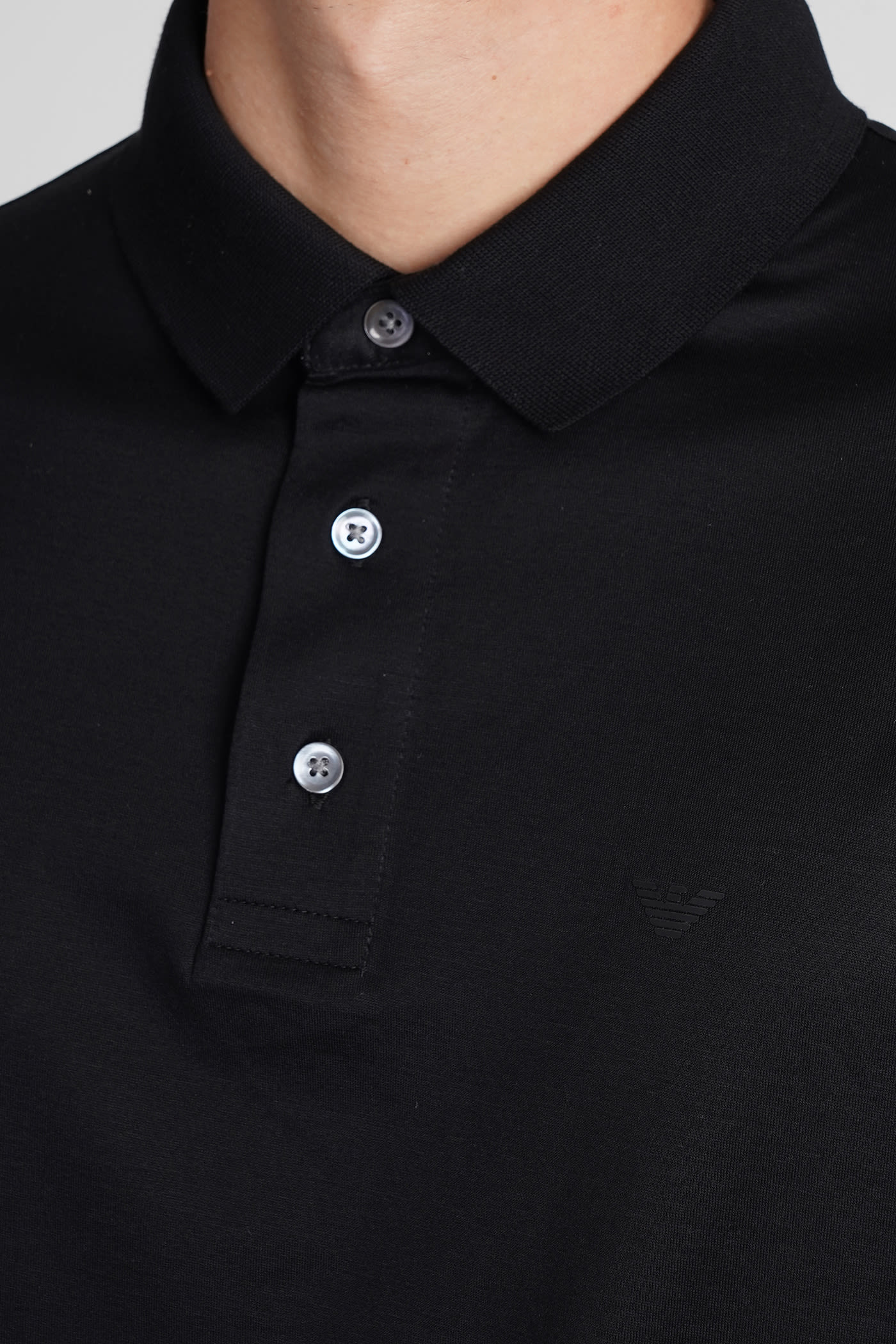 Emporio Armani Polo In Blue Wool And Polyester In Black
