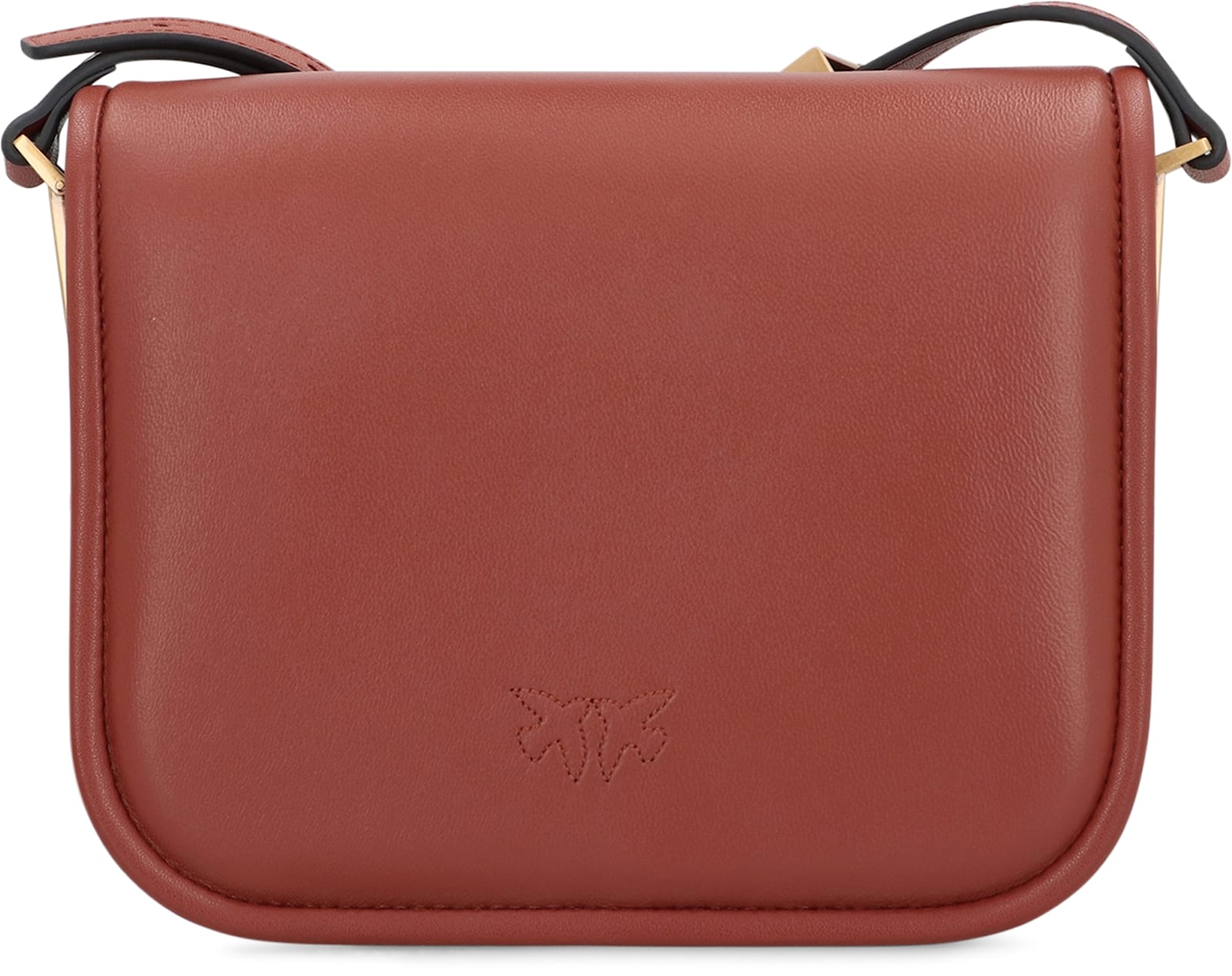 Pinko Love Box Fl Mini Leather Crossbody Bag In Saddle Brown