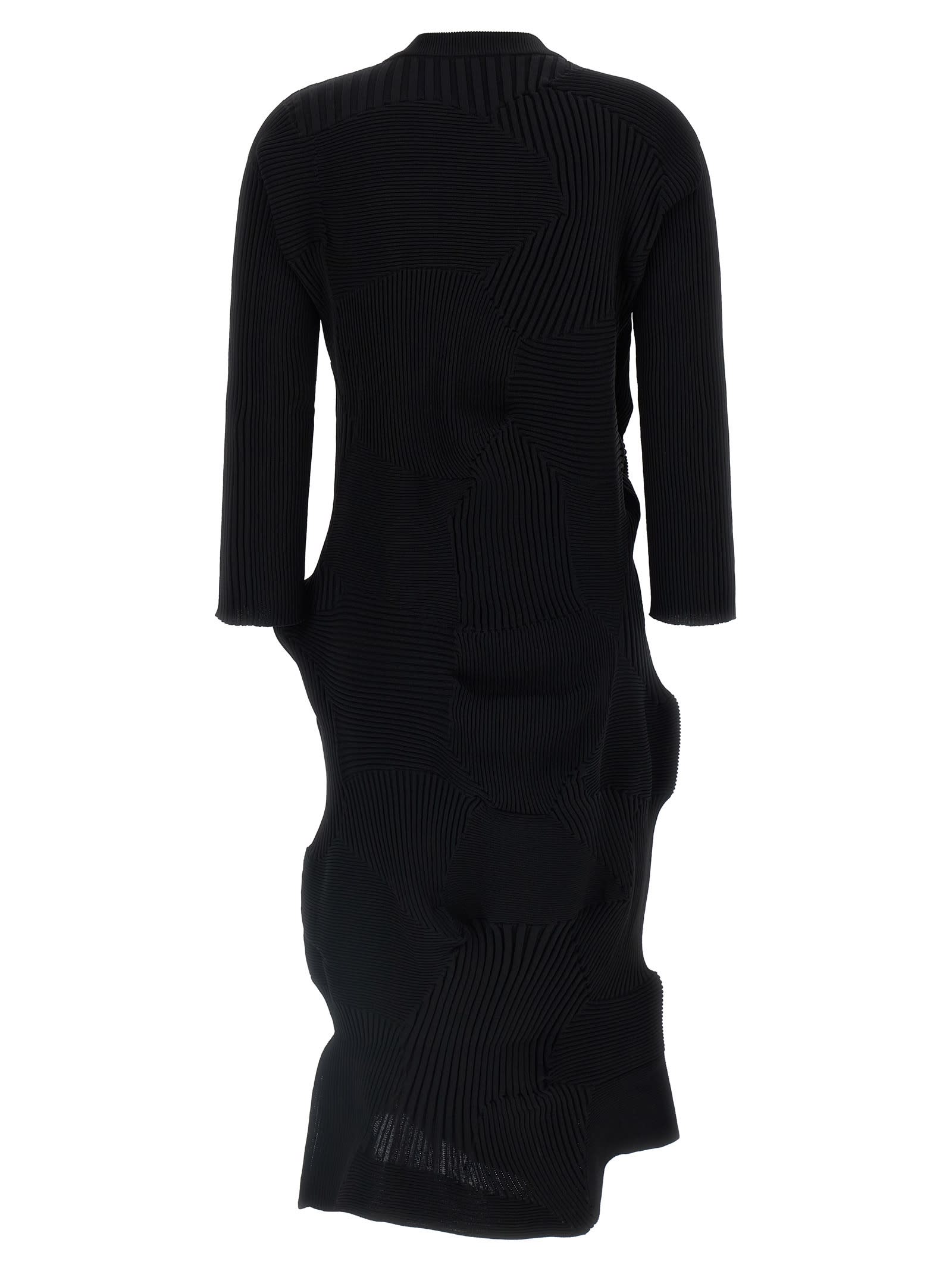 Issey Miyake Kone Kone Patchwork Pleated Midi Dress In Black