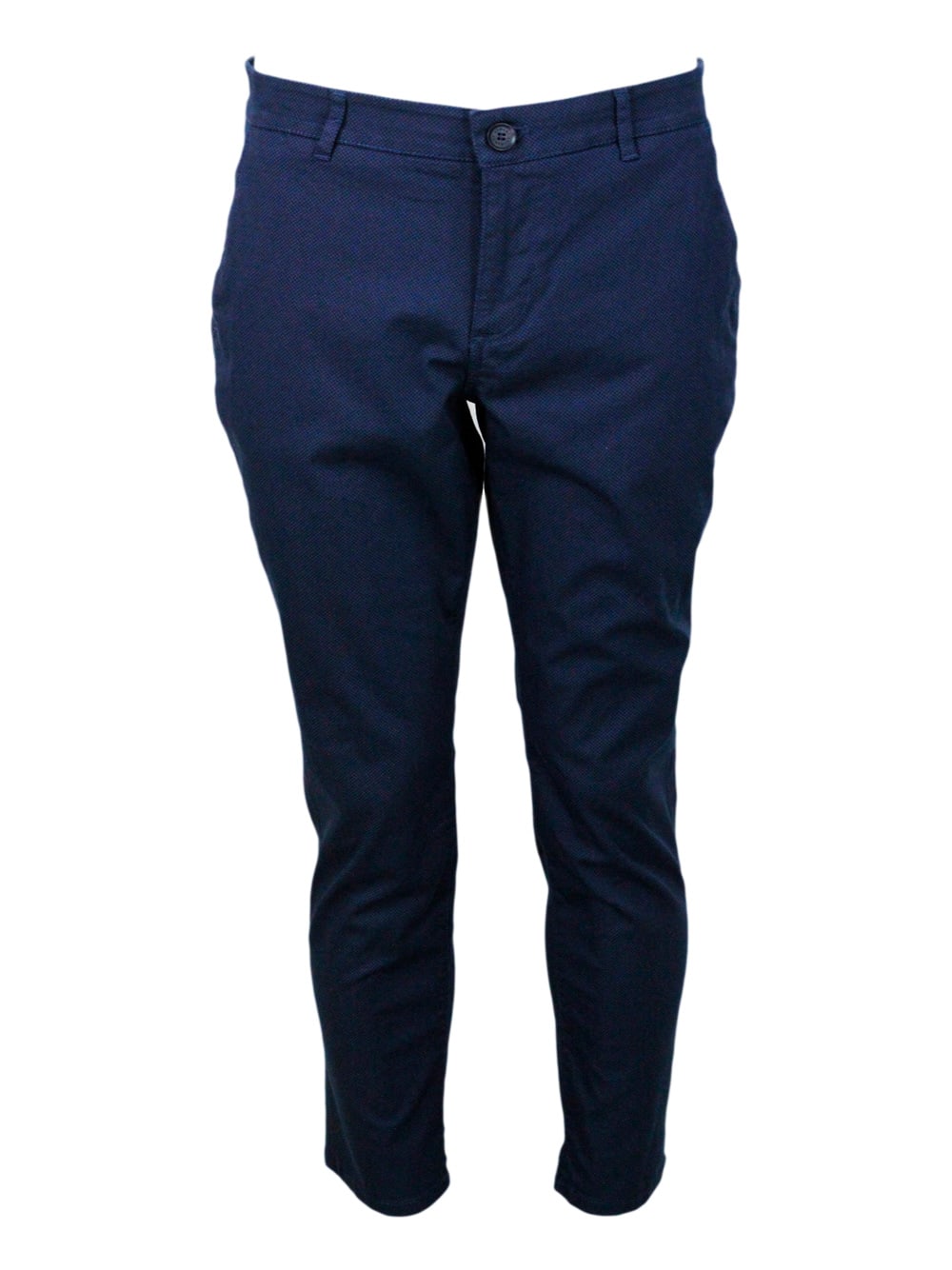 Shop Armani Collezioni Stretch Cotton Trousers With Welt Pockets And Zip And Button Closure In Blu