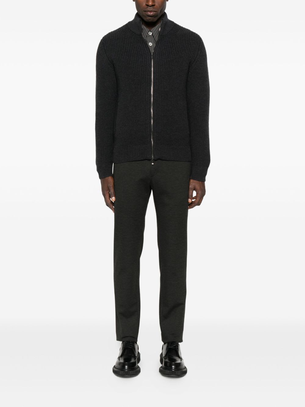 Drumohr Ribbed Cardigan With Zip Closure In Multi