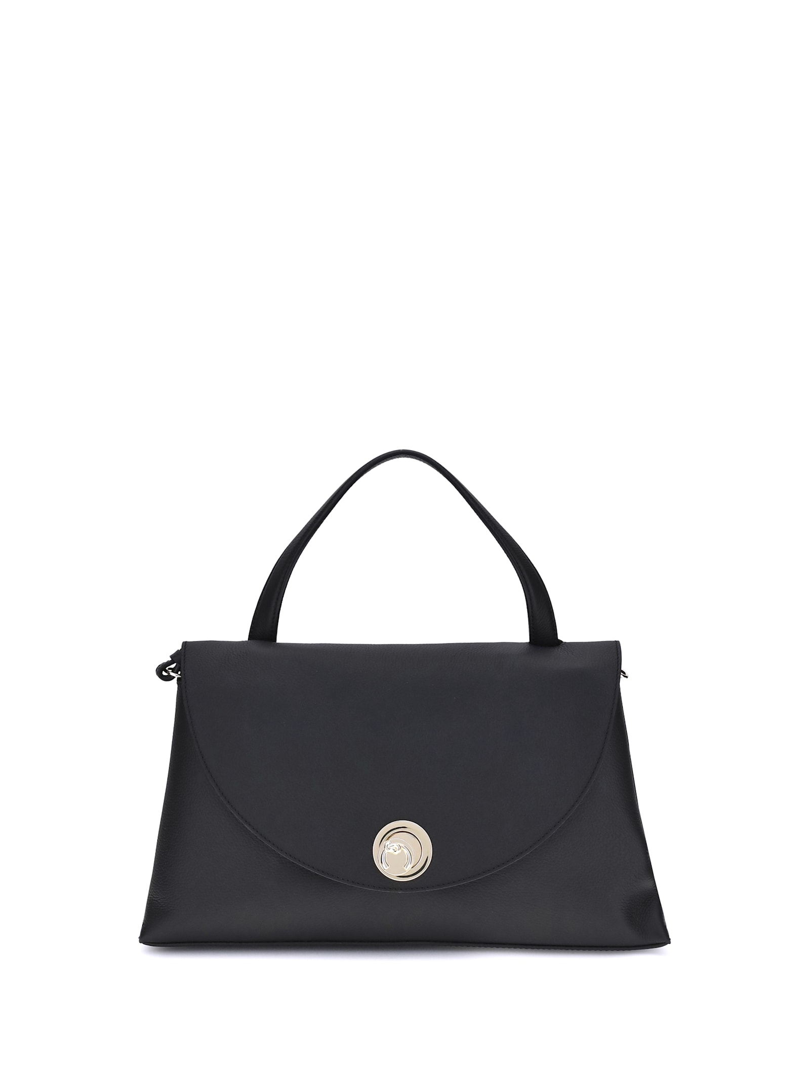 Coccinelle Black Foldover Top Handbag With Clasp Fastening And Zip Pocket