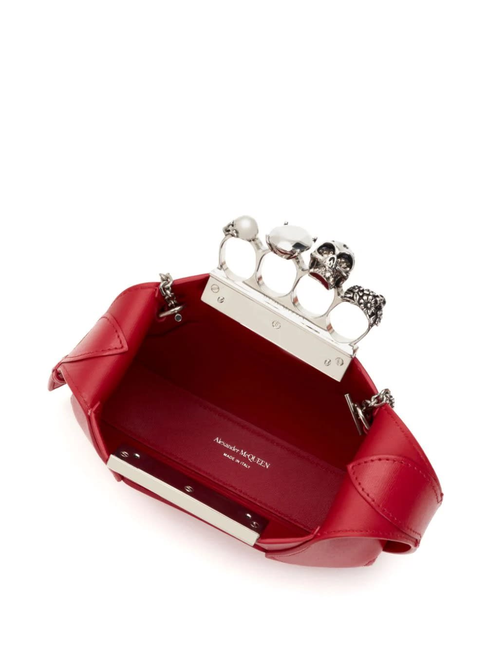Shop Alexander Mcqueen The Jewelled Hobo Mini Bag In Red And Silver