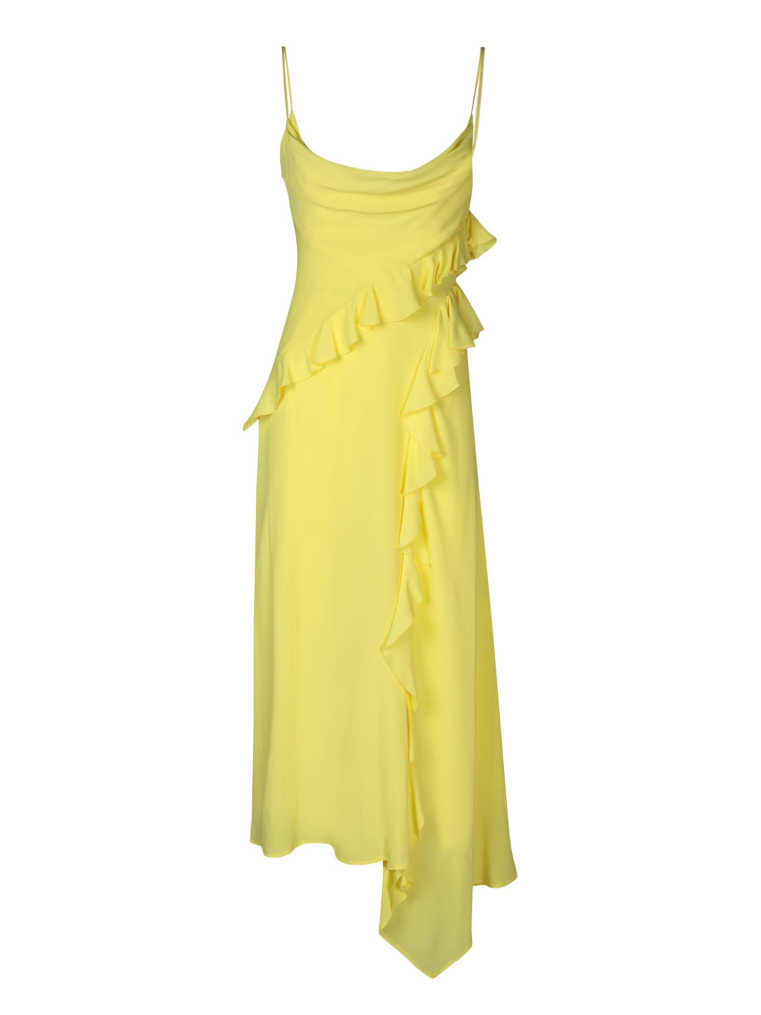 Shop Msgm Ruffles Yallow Midi Dress In Yellow