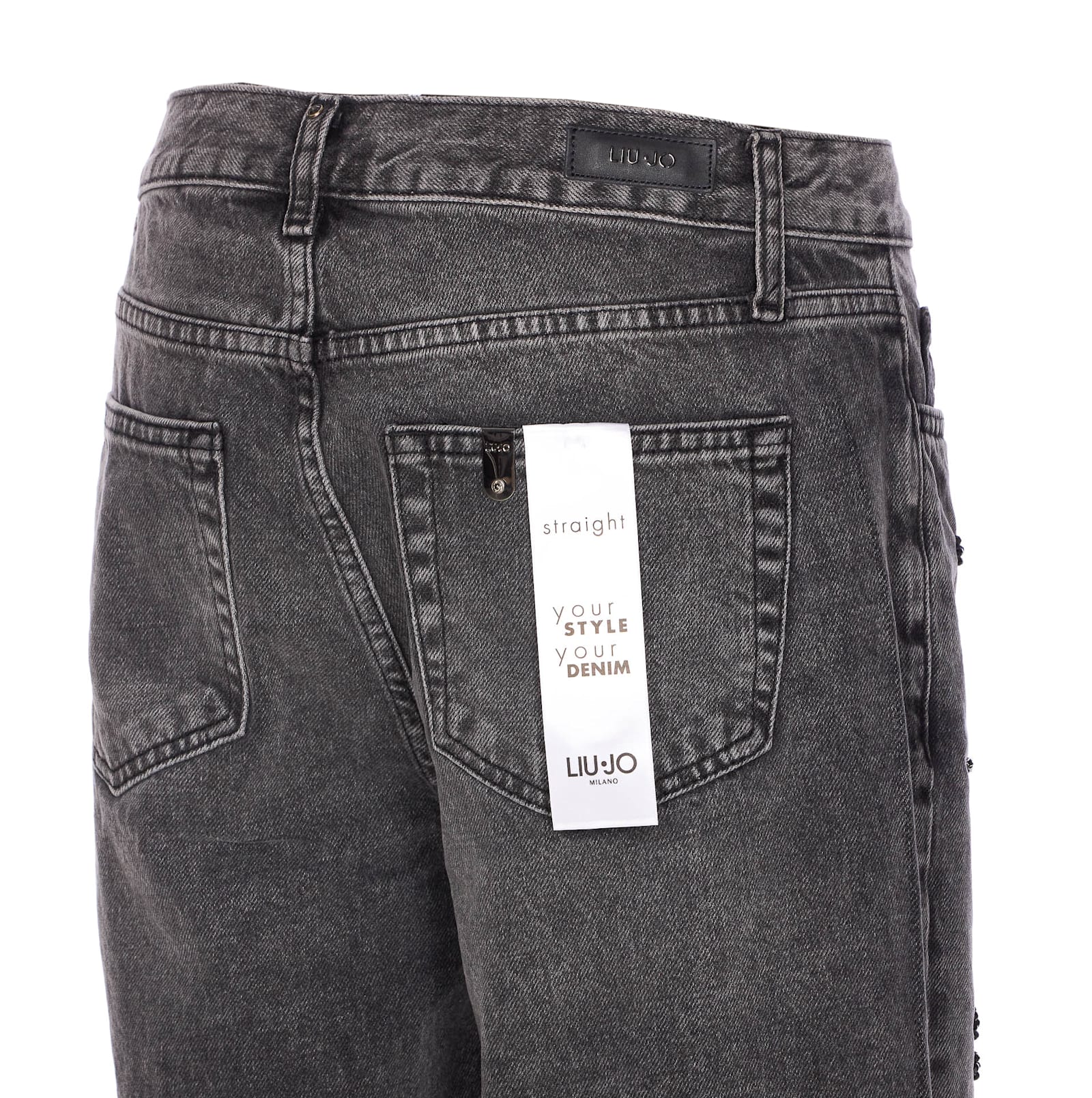 Liu •jo Jeweled Straight Leg Trousers In Gray