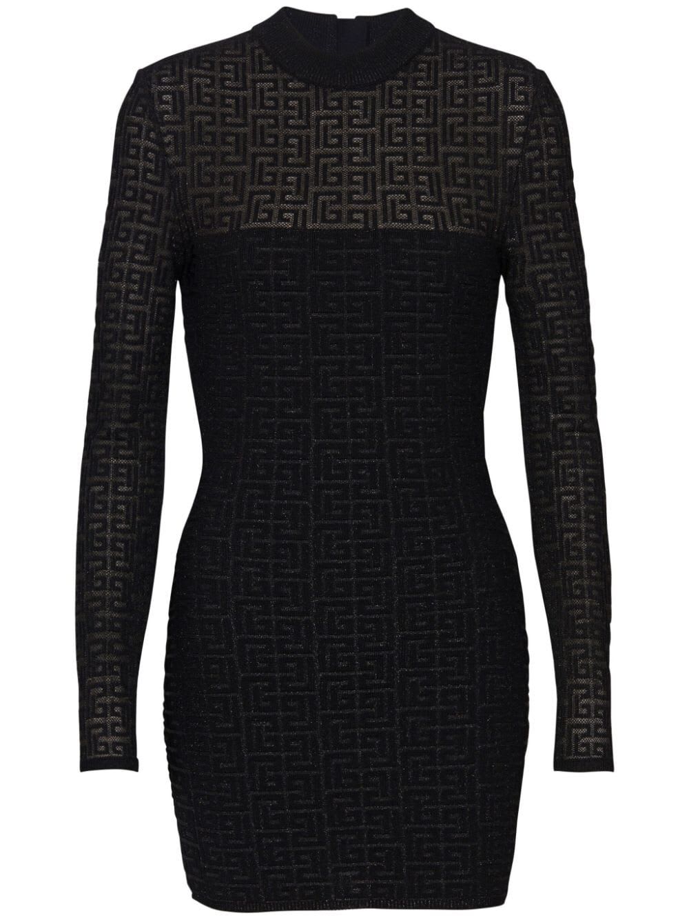 Shop Balmain Glittered Knit Short Dress In Eac Noir Argent