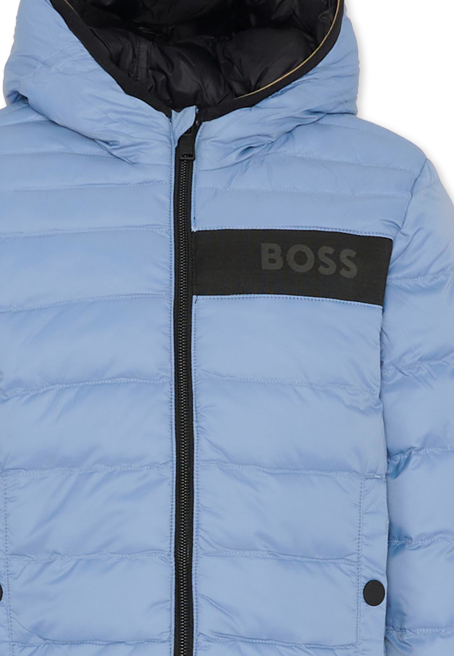 Hugo Boss Blue Reversible Down Jacket For Boy With Logo In Blue