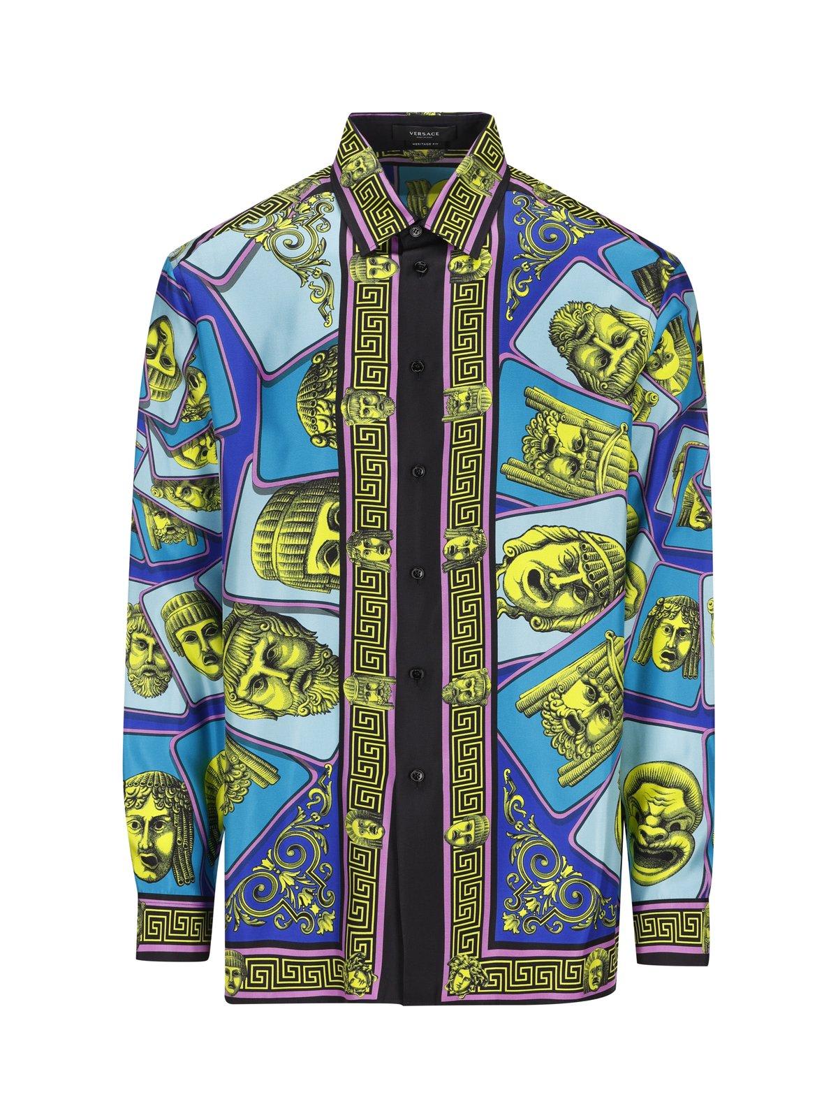VERSACE ALLOVER GRAPHIC PRINTED LONG SLEEVED SHIRT