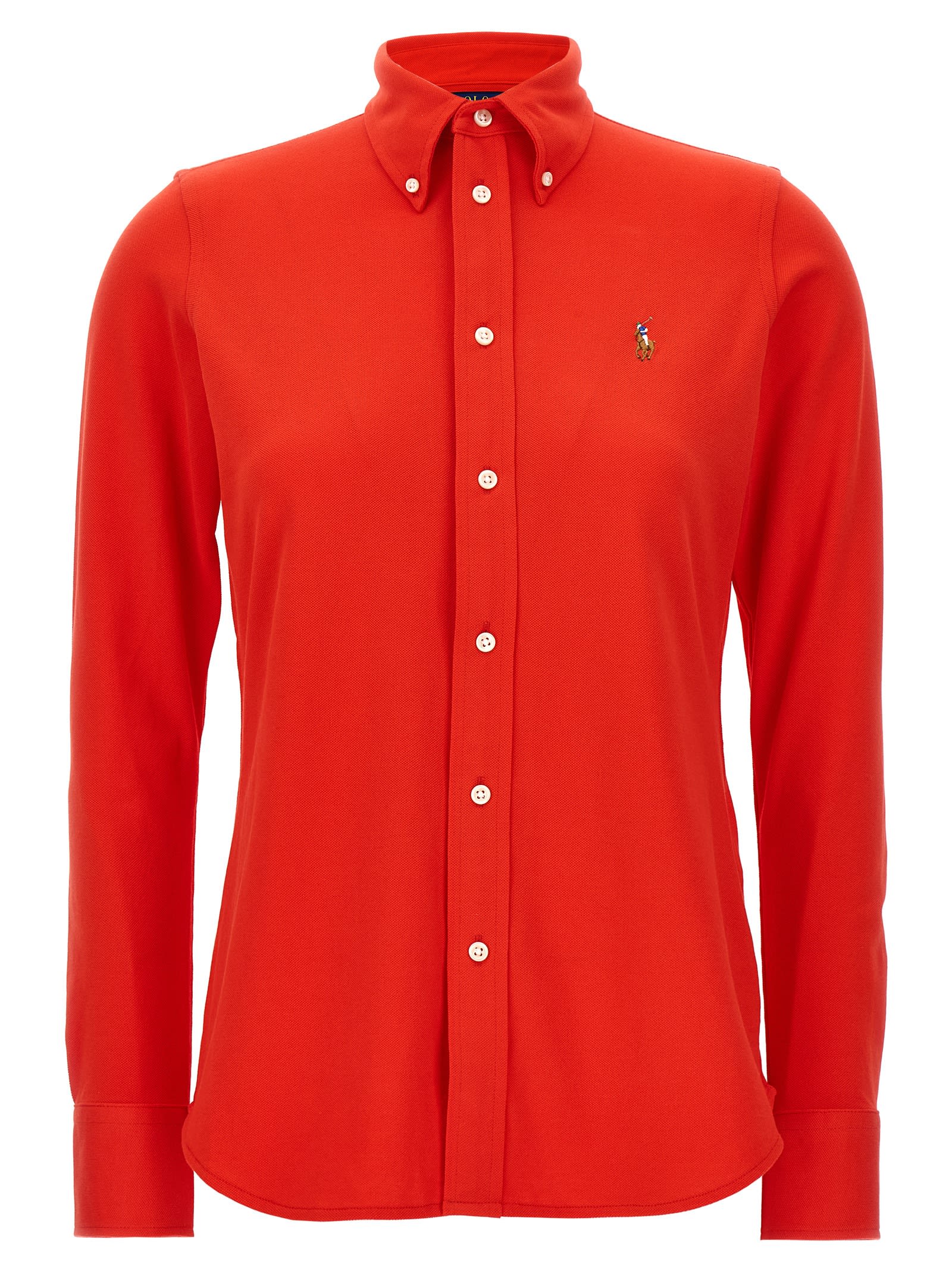 Shop Polo Ralph Lauren Logo Embroidery Shirt In Bright Hibiscus