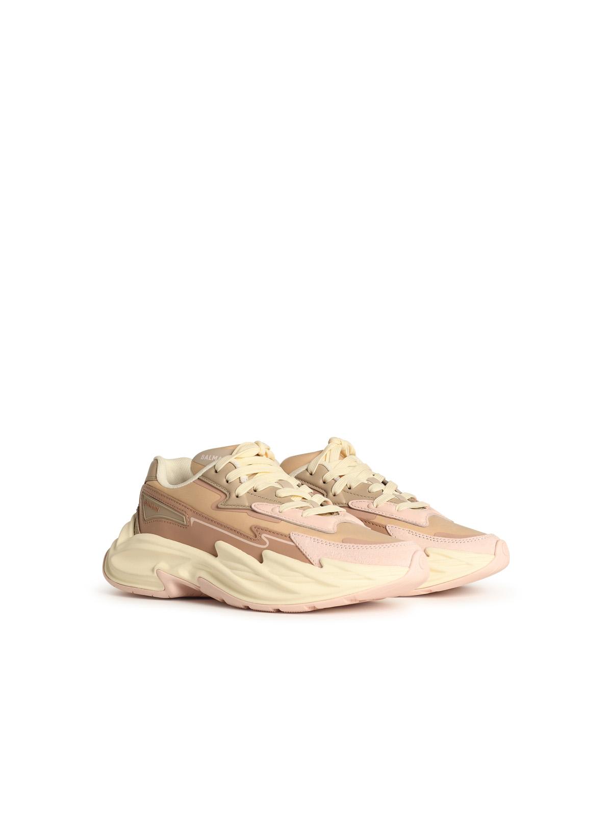 Shop Balmain Pink Leather Blend Sneakers