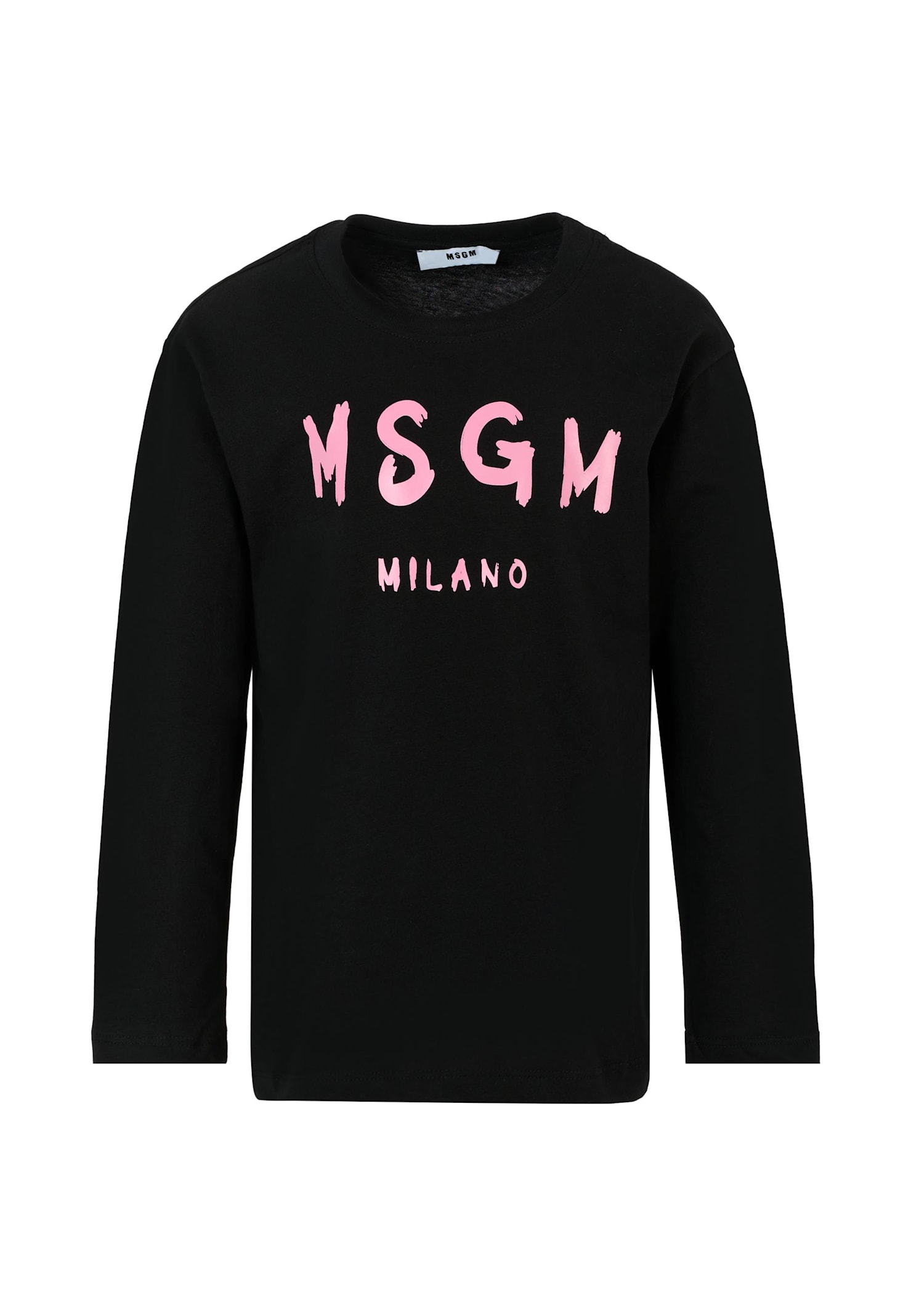 Msgm Long-sleeve Logo-print T-shirt In Black