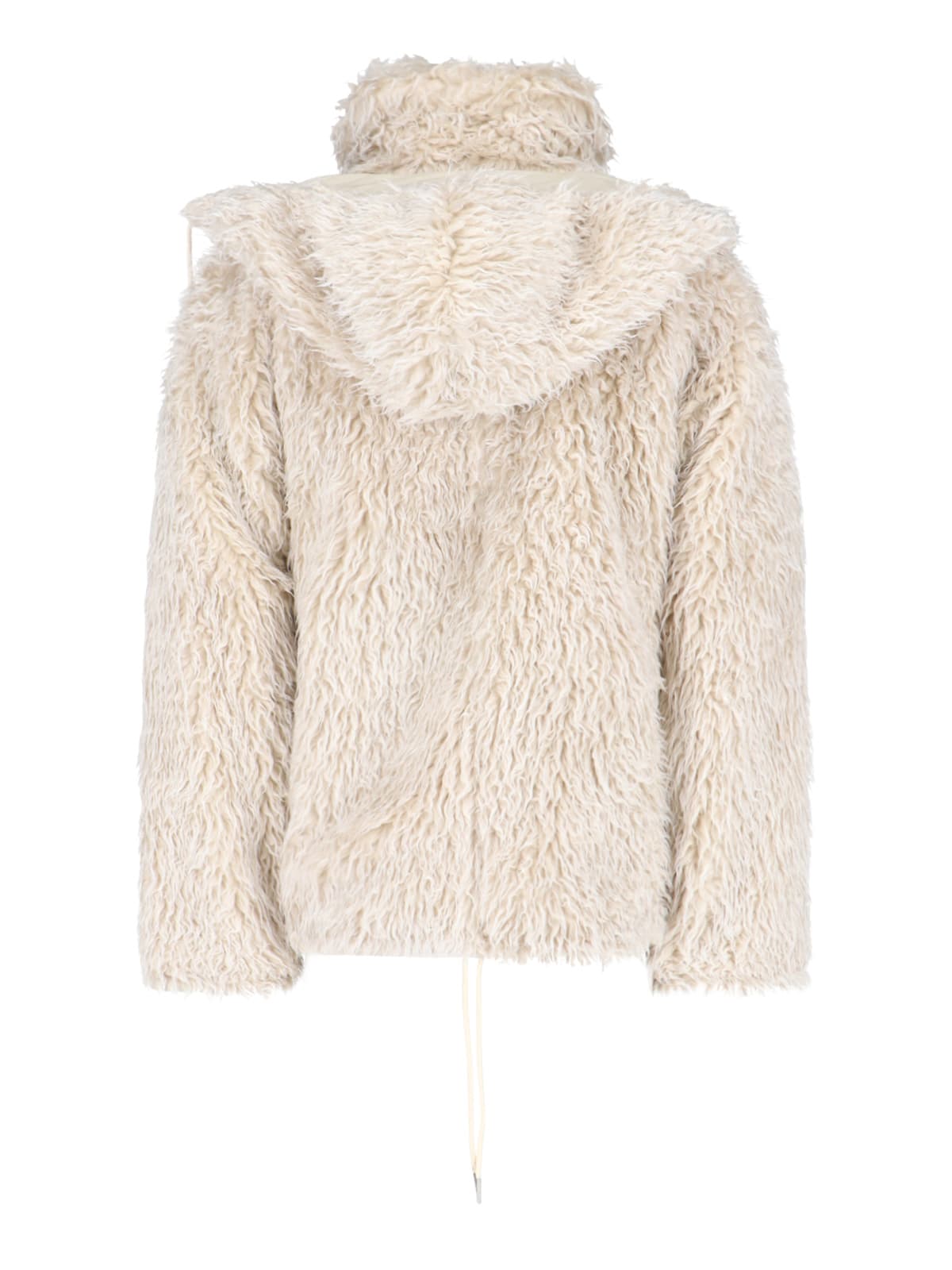 Shop Marni Faux Shearling Hooded Jacket In Crema