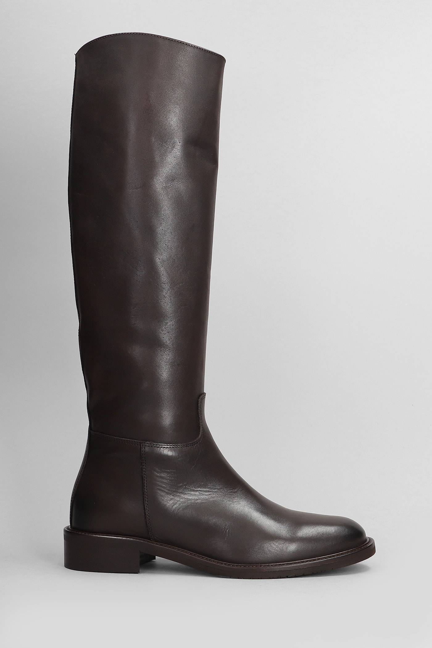 Low Heels Boots In Dark Brown Leather